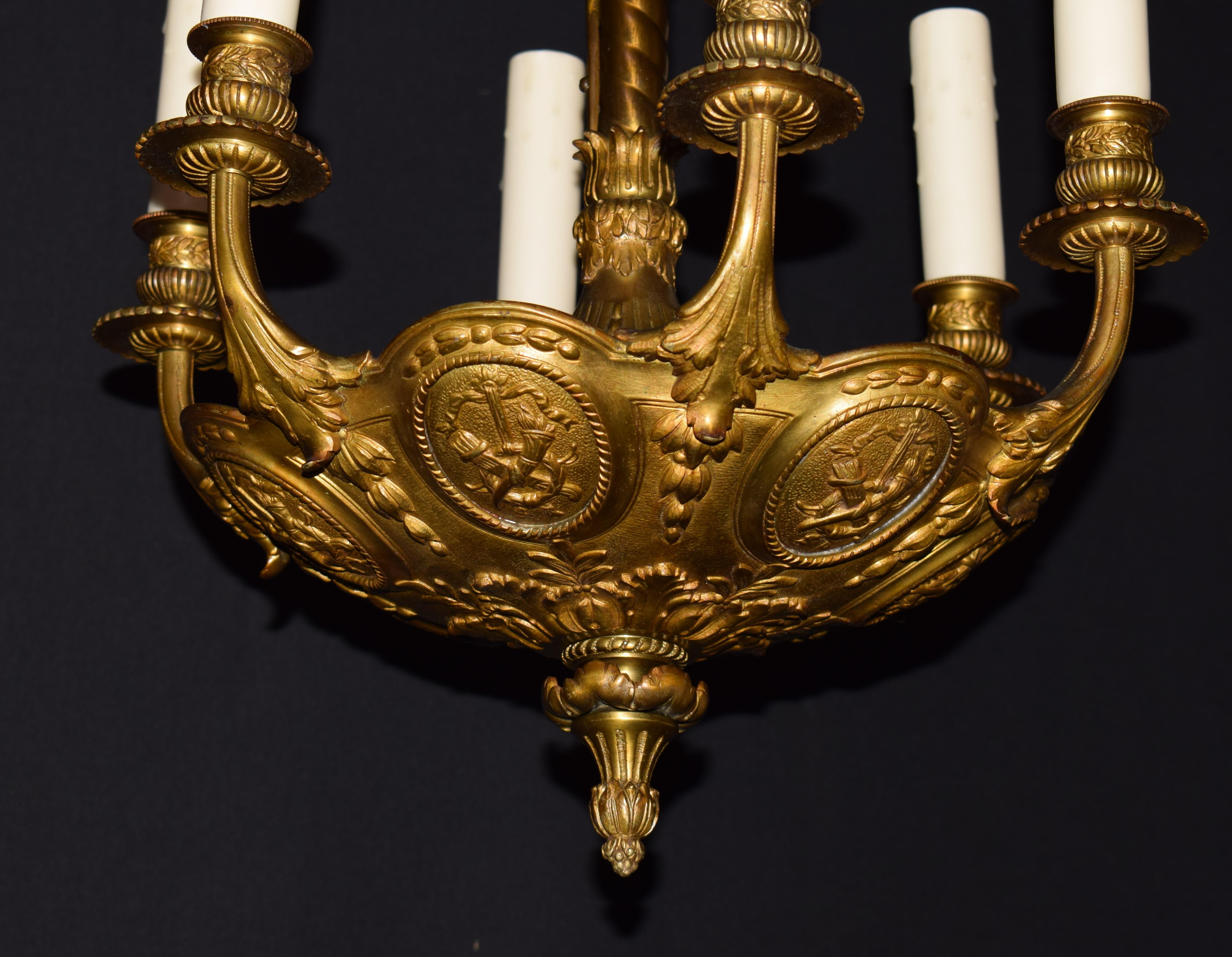 French Gilt and Patinated Bronze Chandelier For Sale