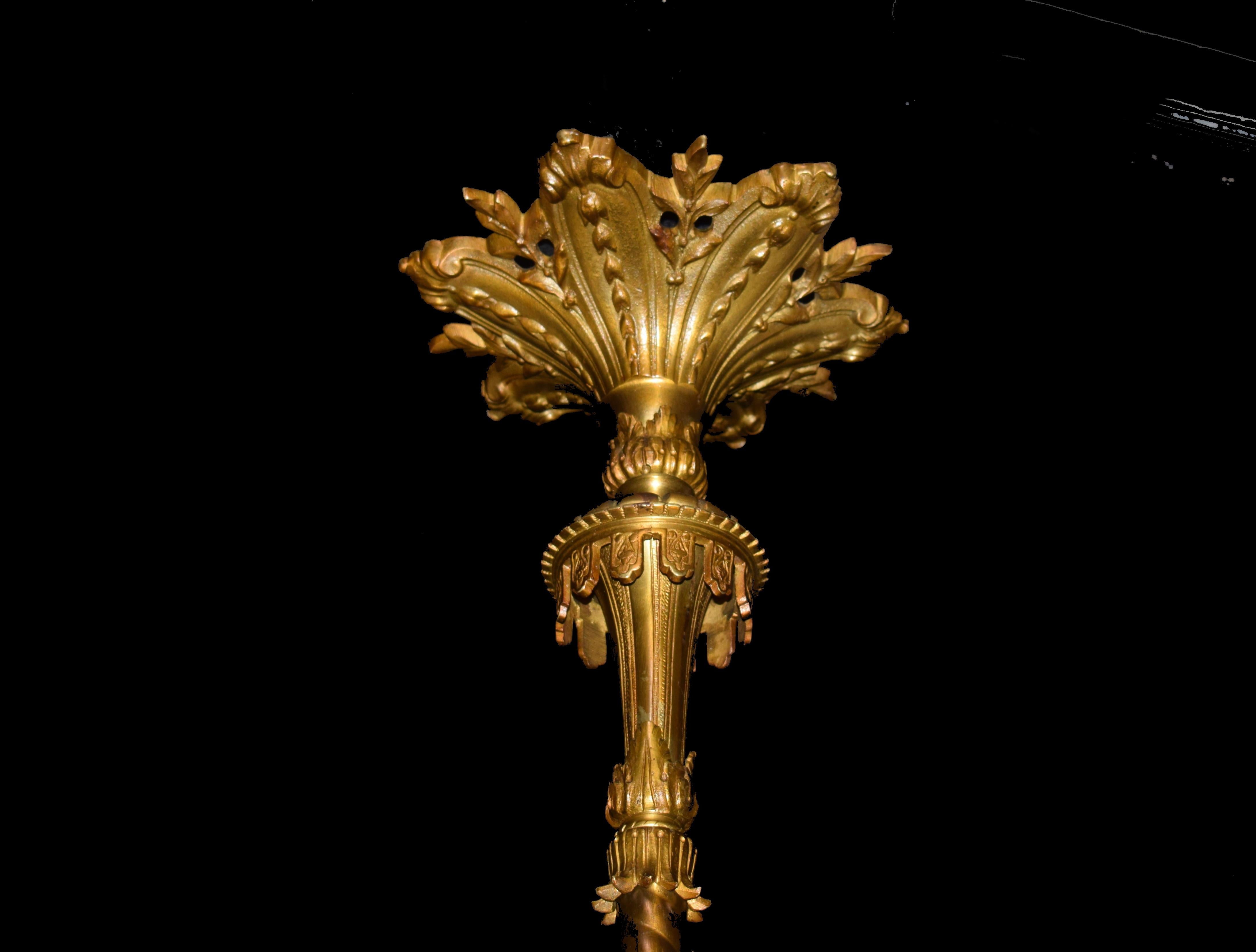 20th Century Gilt and Patinated Bronze Chandelier For Sale