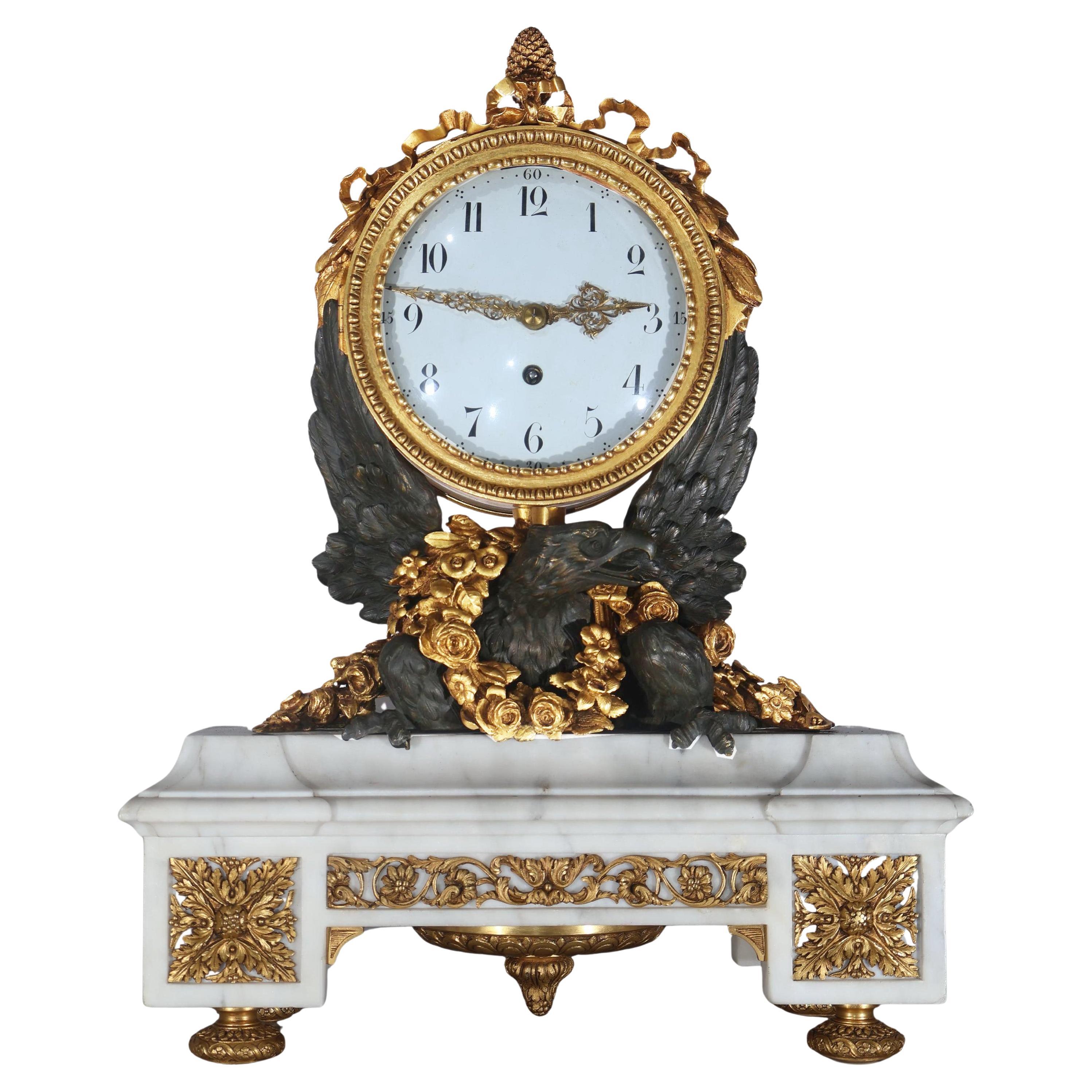 Gilt & Patinated Bronze Clock with Eagle