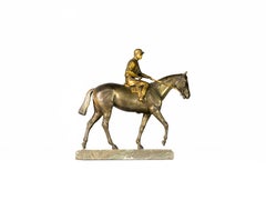 Gilt & Patinated Bronze Jockey On Horse, Equestrian Statue, 19th Century