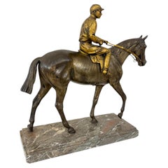 Gilt & Patinated Bronze Jockey On Horse, Equestrian Statue, 19th Century