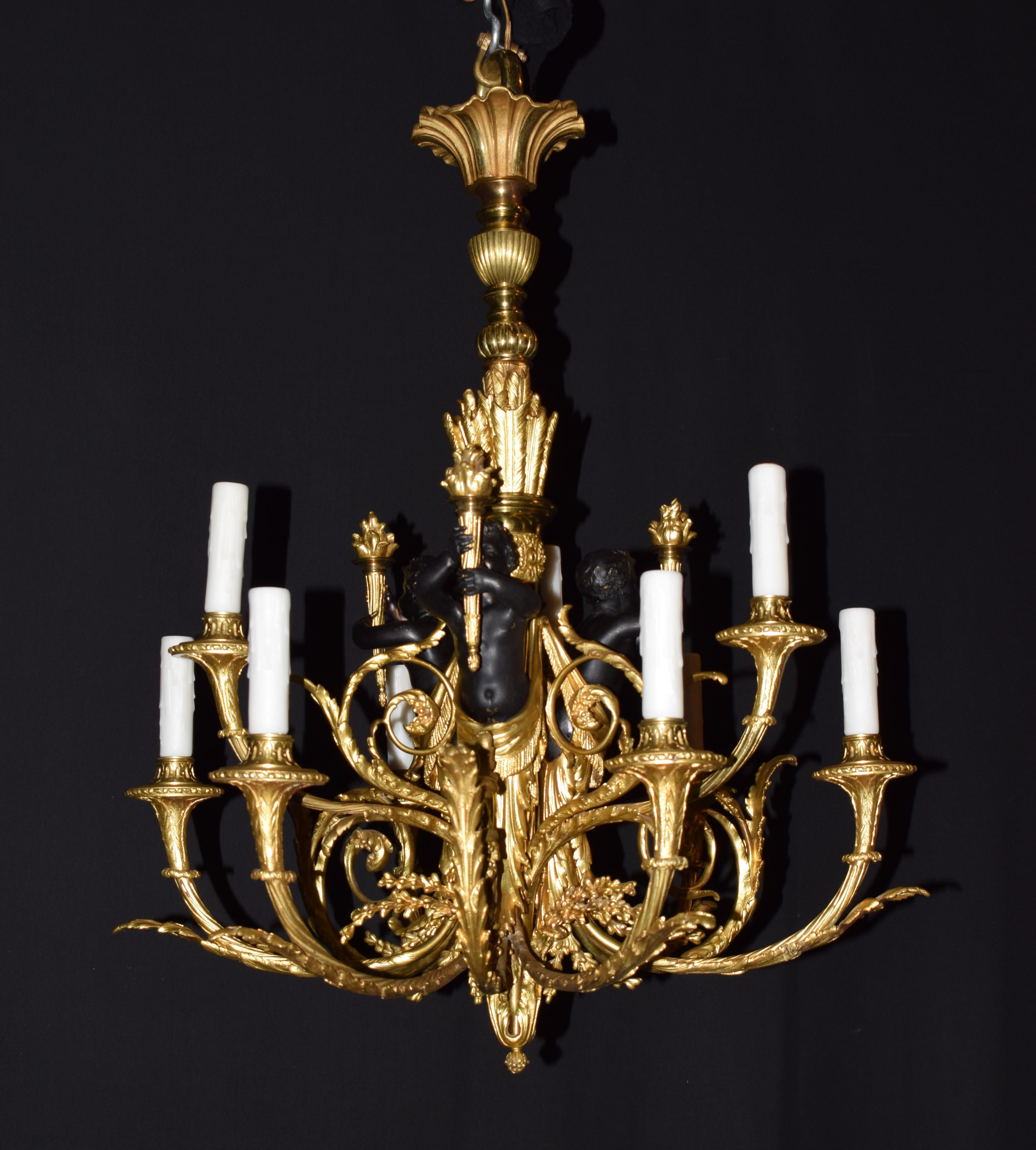 Gilt & Patinated Bronze Louis XVI style Chandelier For Sale 6