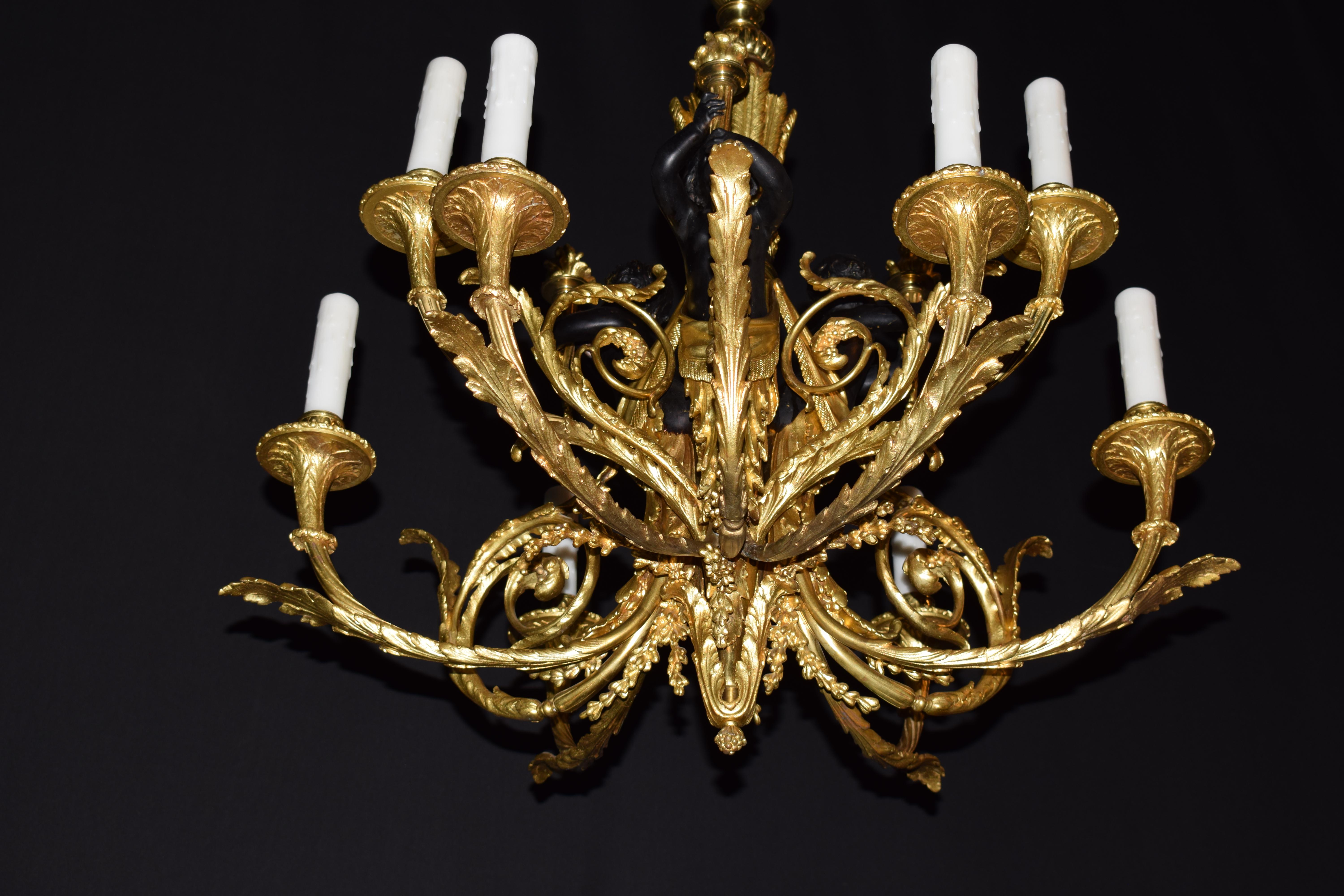 Gilt & Patinated Bronze Louis XVI style Chandelier For Sale 7