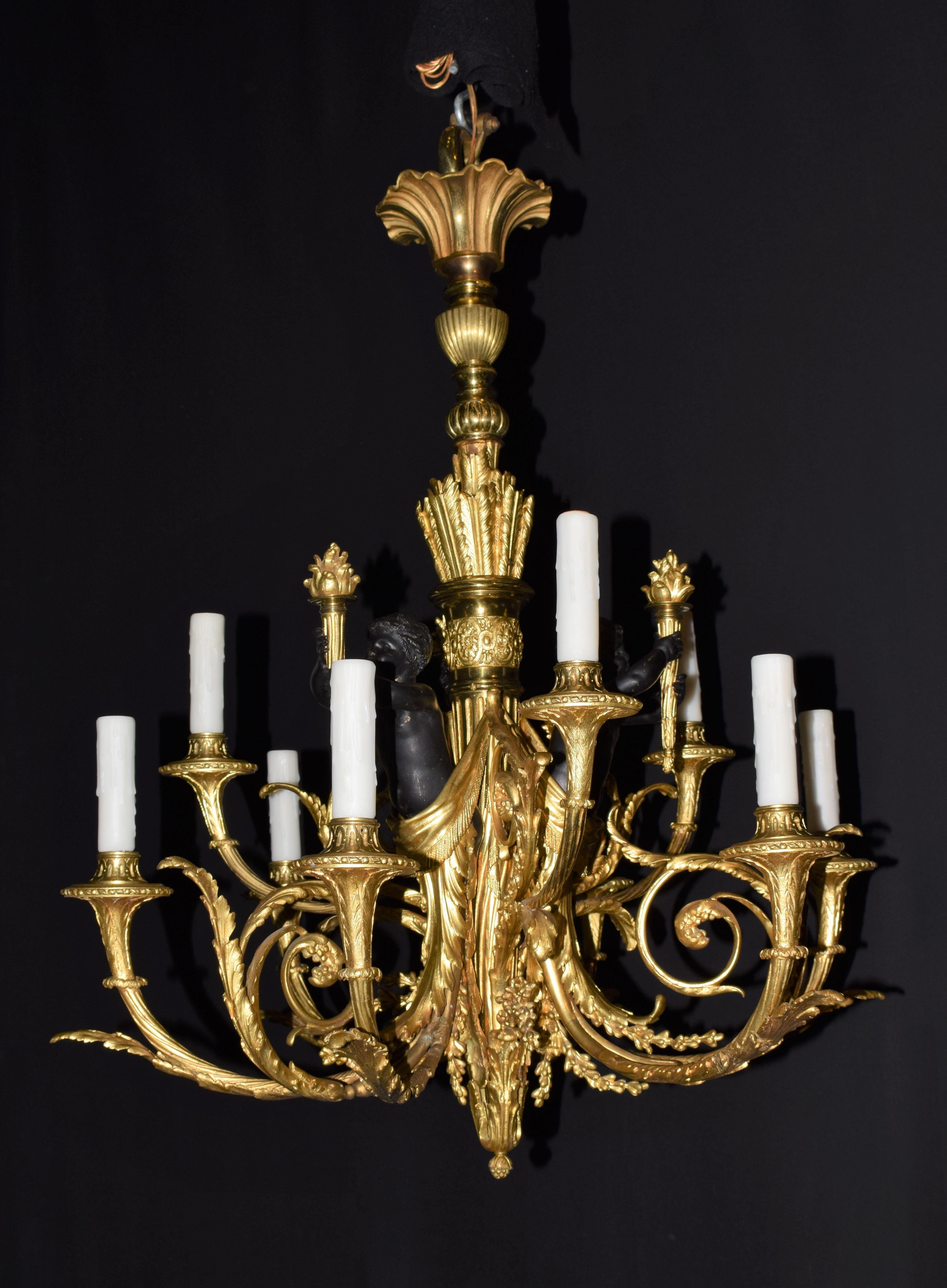 Gilt & Patinated Bronze Louis XVI style Chandelier For Sale 9