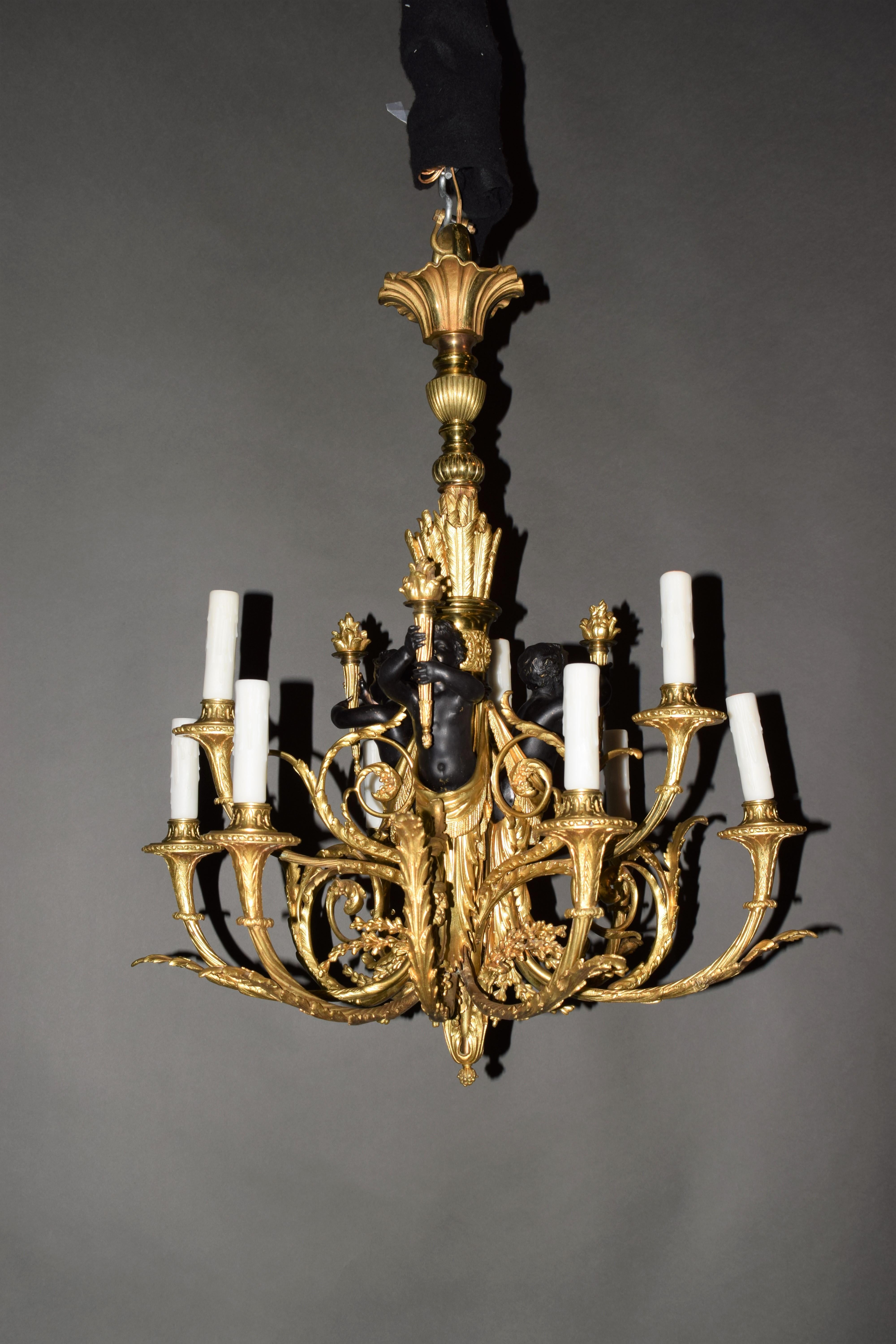 Gilt & Patinated Bronze Louis XVI style Chandelier For Sale 12