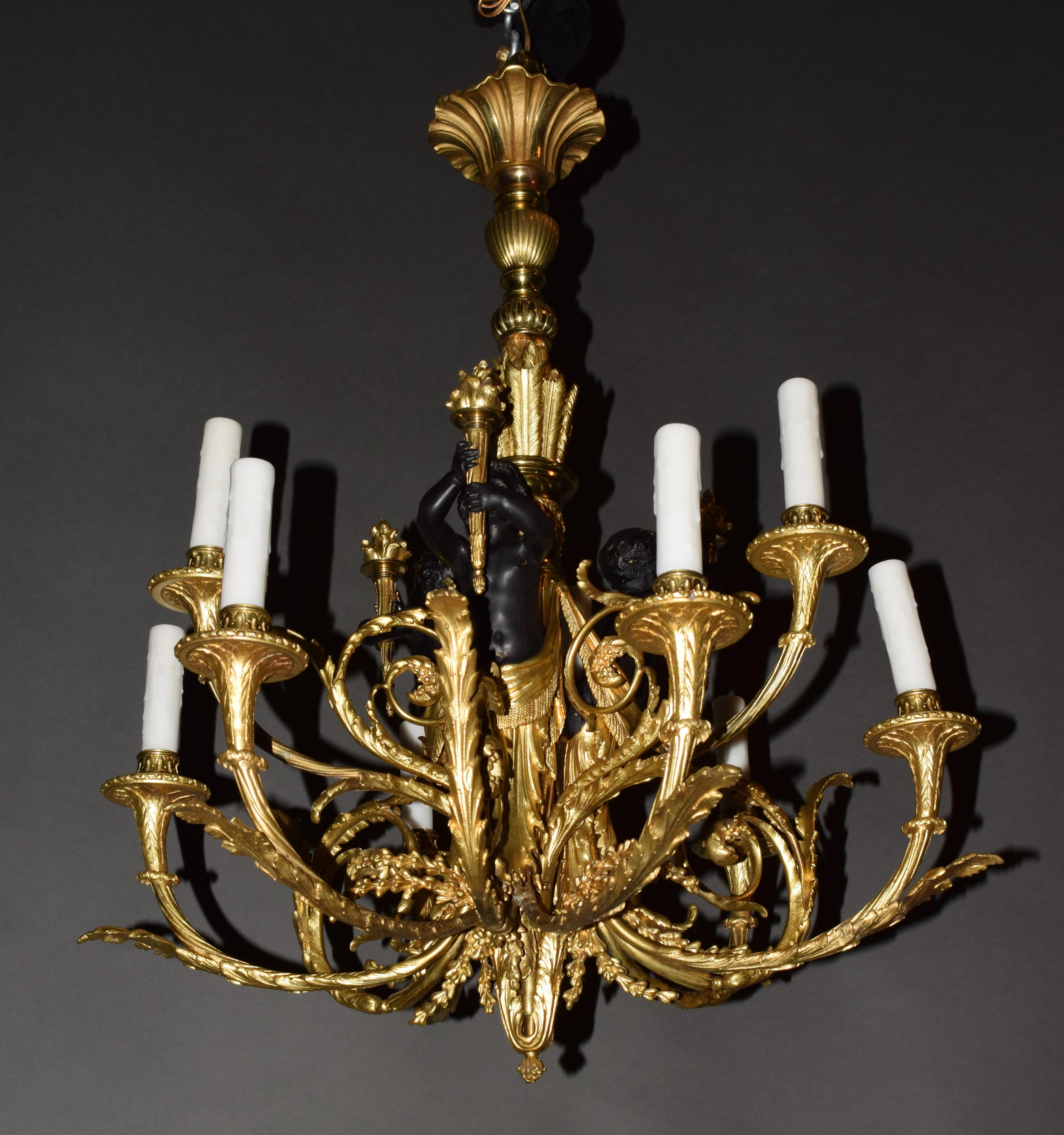 Early 20th Century Gilt & Patinated Bronze Louis XVI style Chandelier For Sale