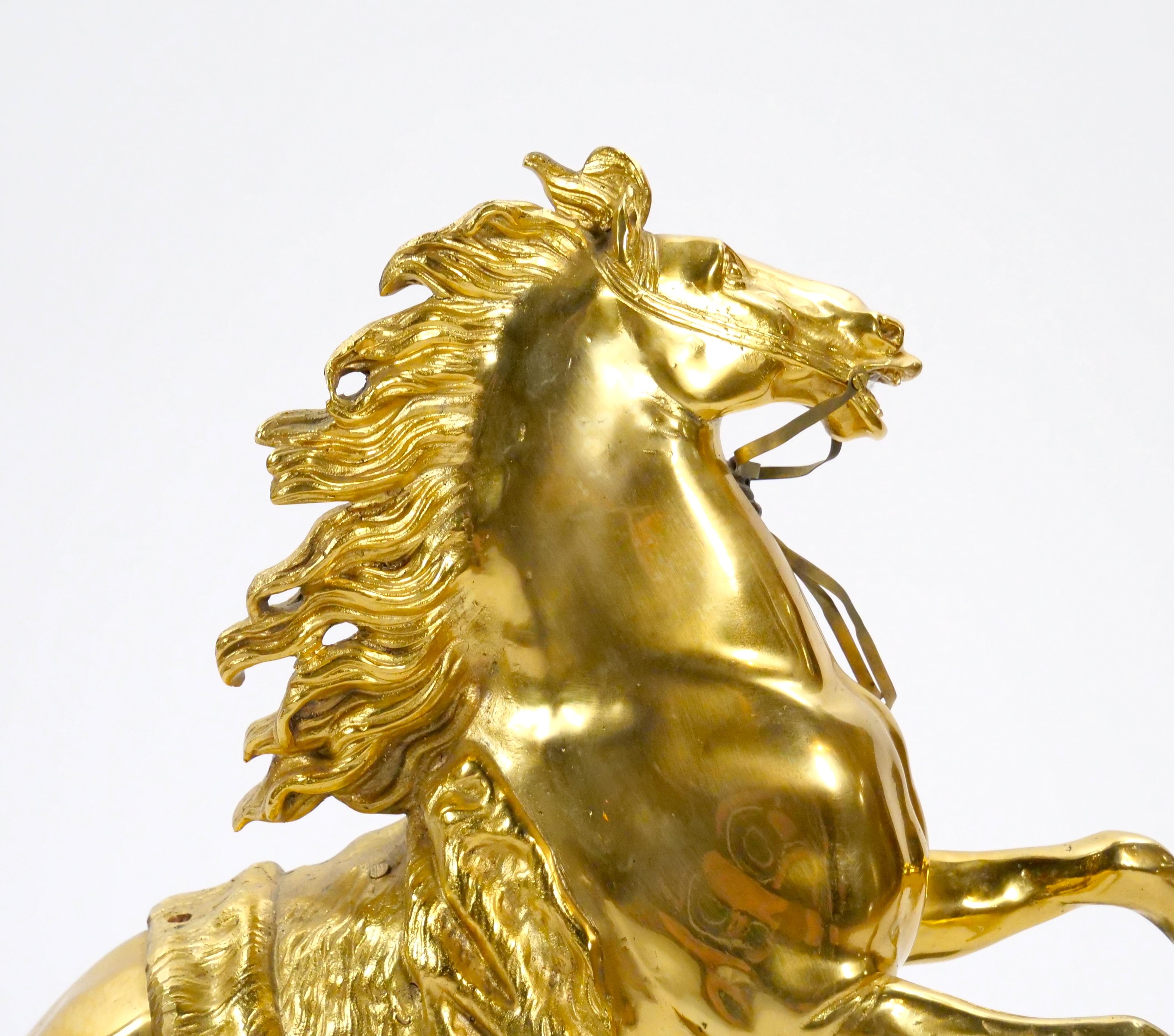 Gilt & Patinated Bronze Models of the Marly Horses After Guillaume Coustou For Sale 4