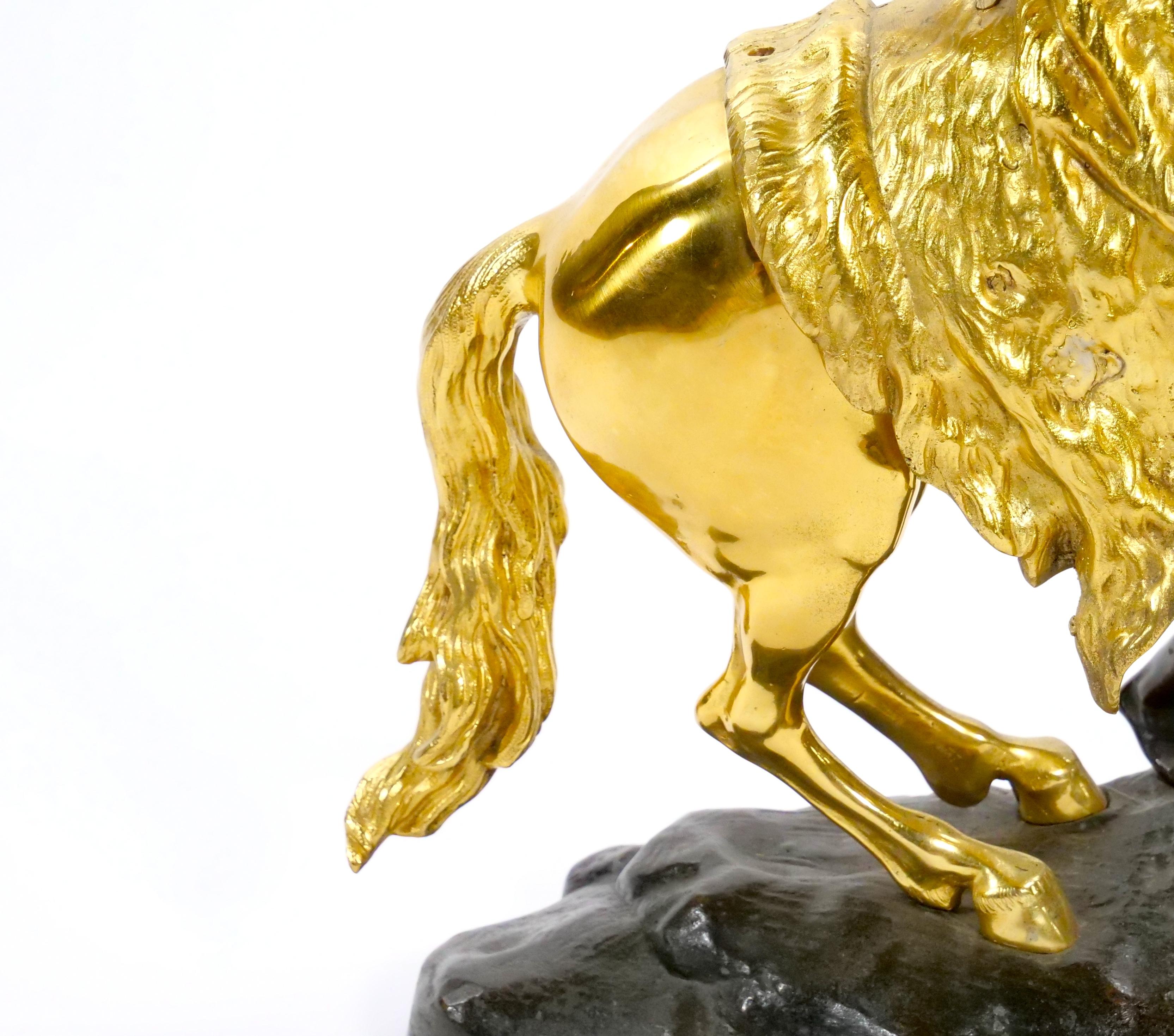 Gilt & Patinated Bronze Models of the Marly Horses After Guillaume Coustou For Sale 5