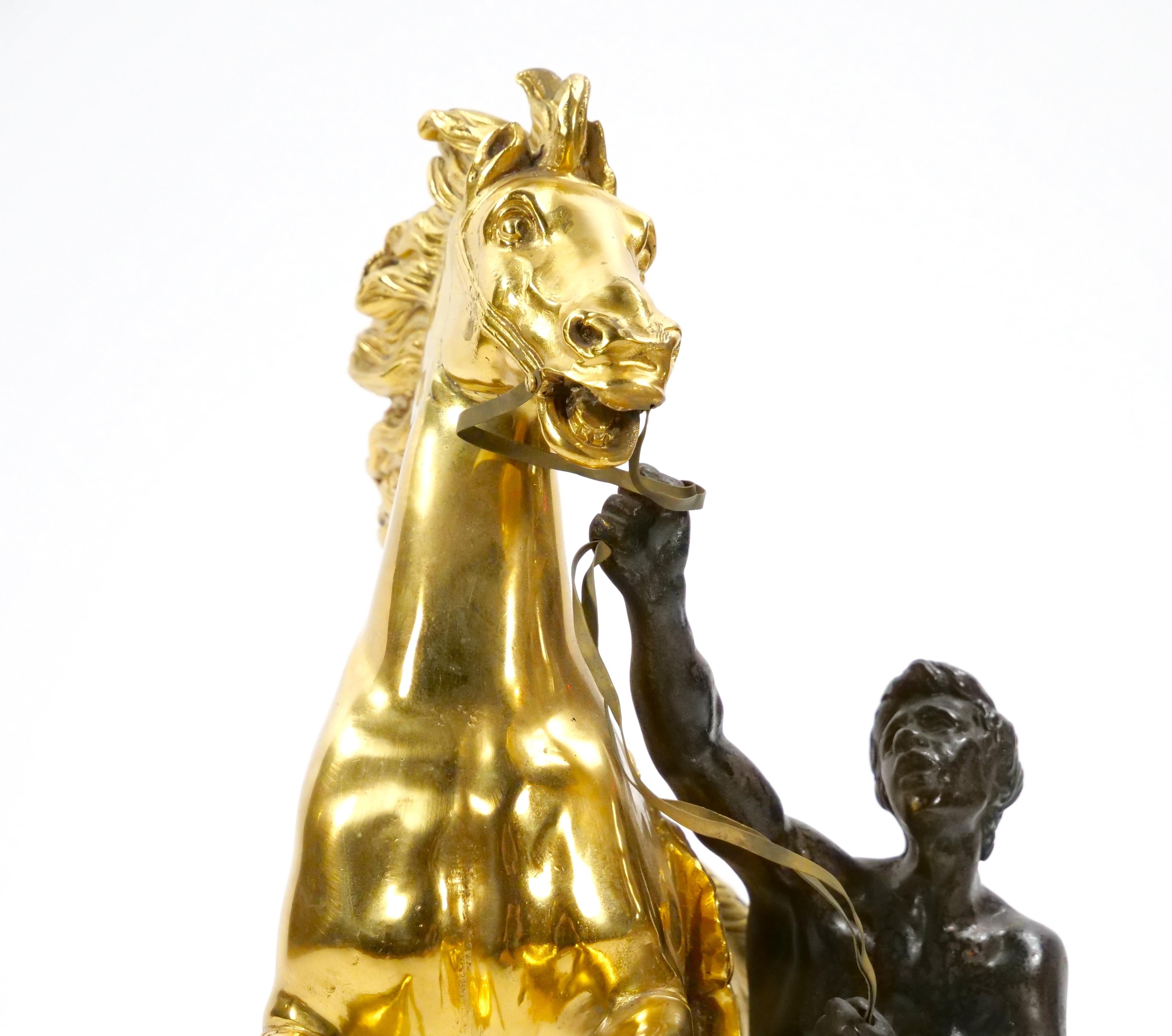 Gilt & Patinated Bronze Models of the Marly Horses After Guillaume Coustou For Sale 6