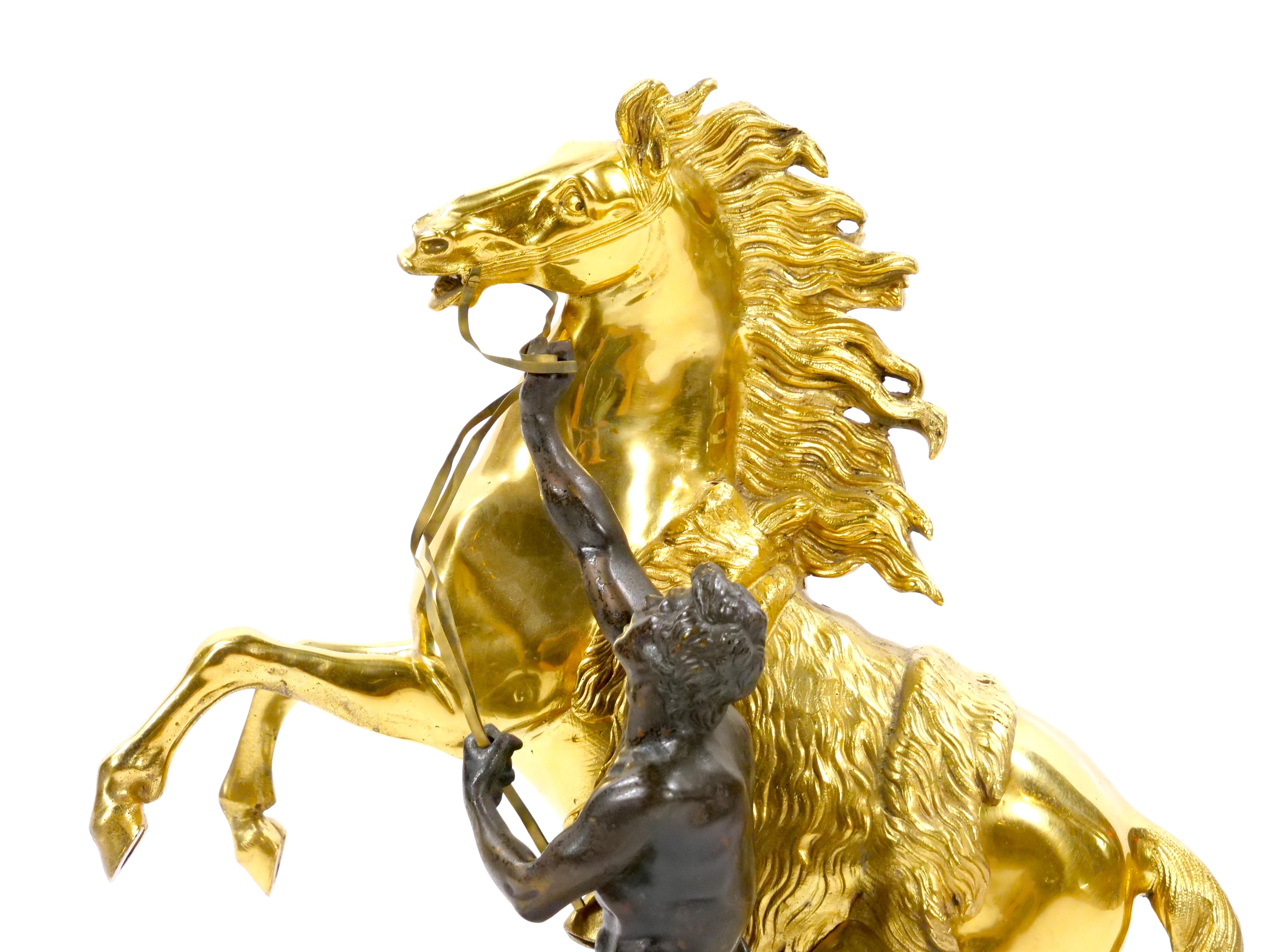 Gilt & Patinated Bronze Models of the Marly Horses After Guillaume Coustou For Sale 7