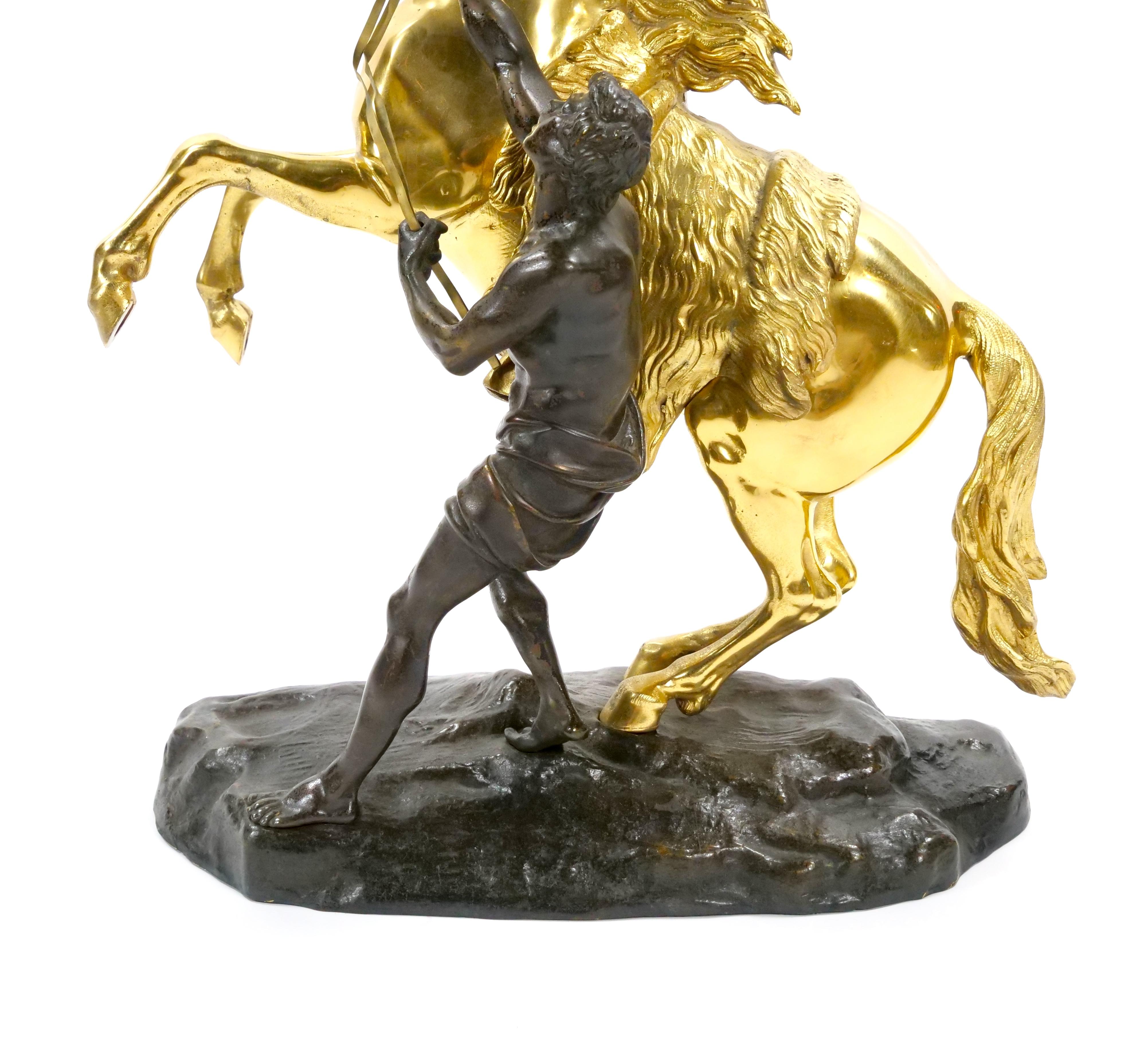 Gilt & Patinated Bronze Models of the Marly Horses After Guillaume Coustou For Sale 8