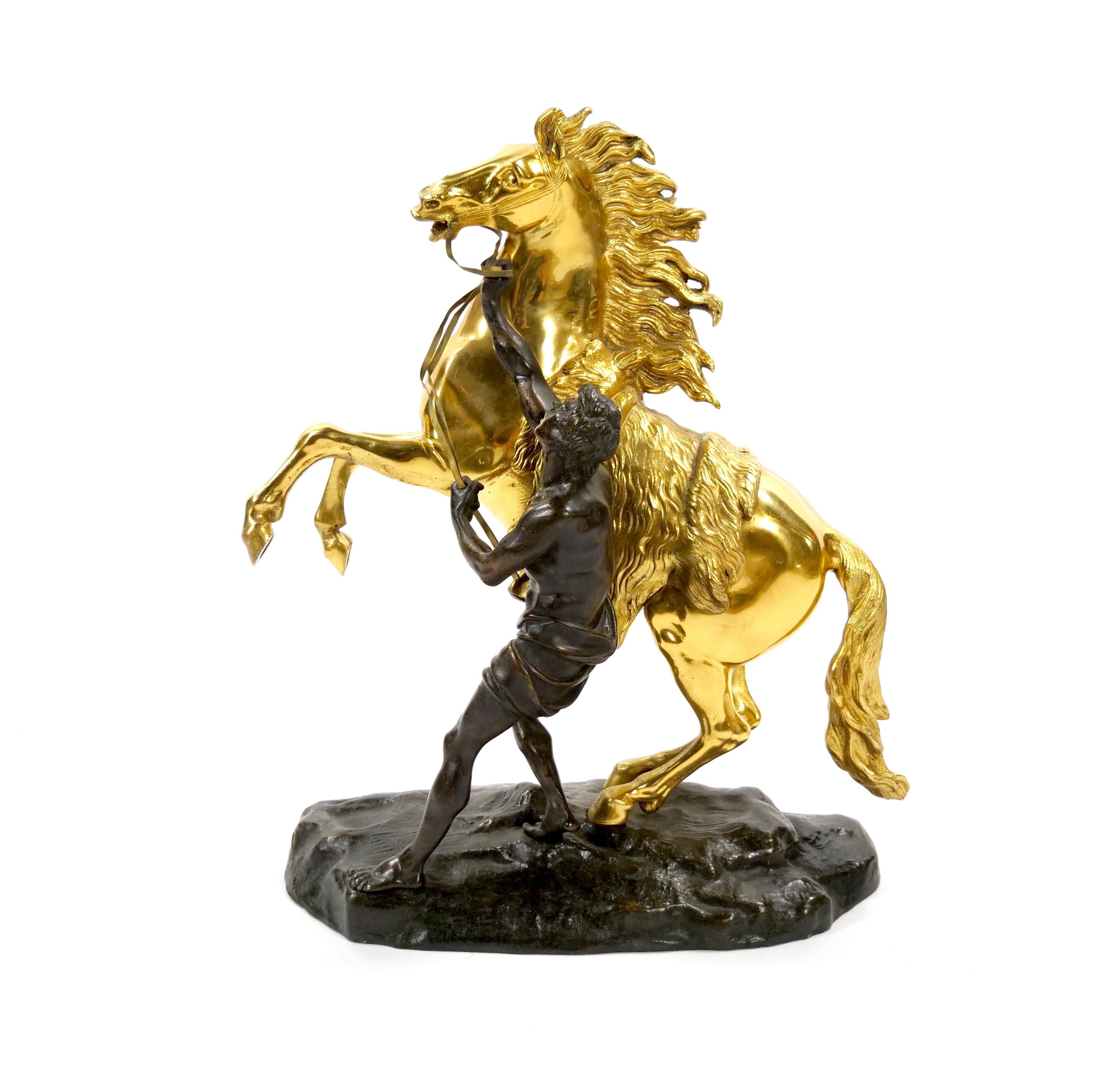Gilt & Patinated Bronze Models of the Marly Horses After Guillaume Coustou For Sale 10