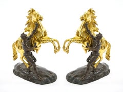 Gilt & Patinated Bronze Models of the Marly Horses After Guillaume Coustou