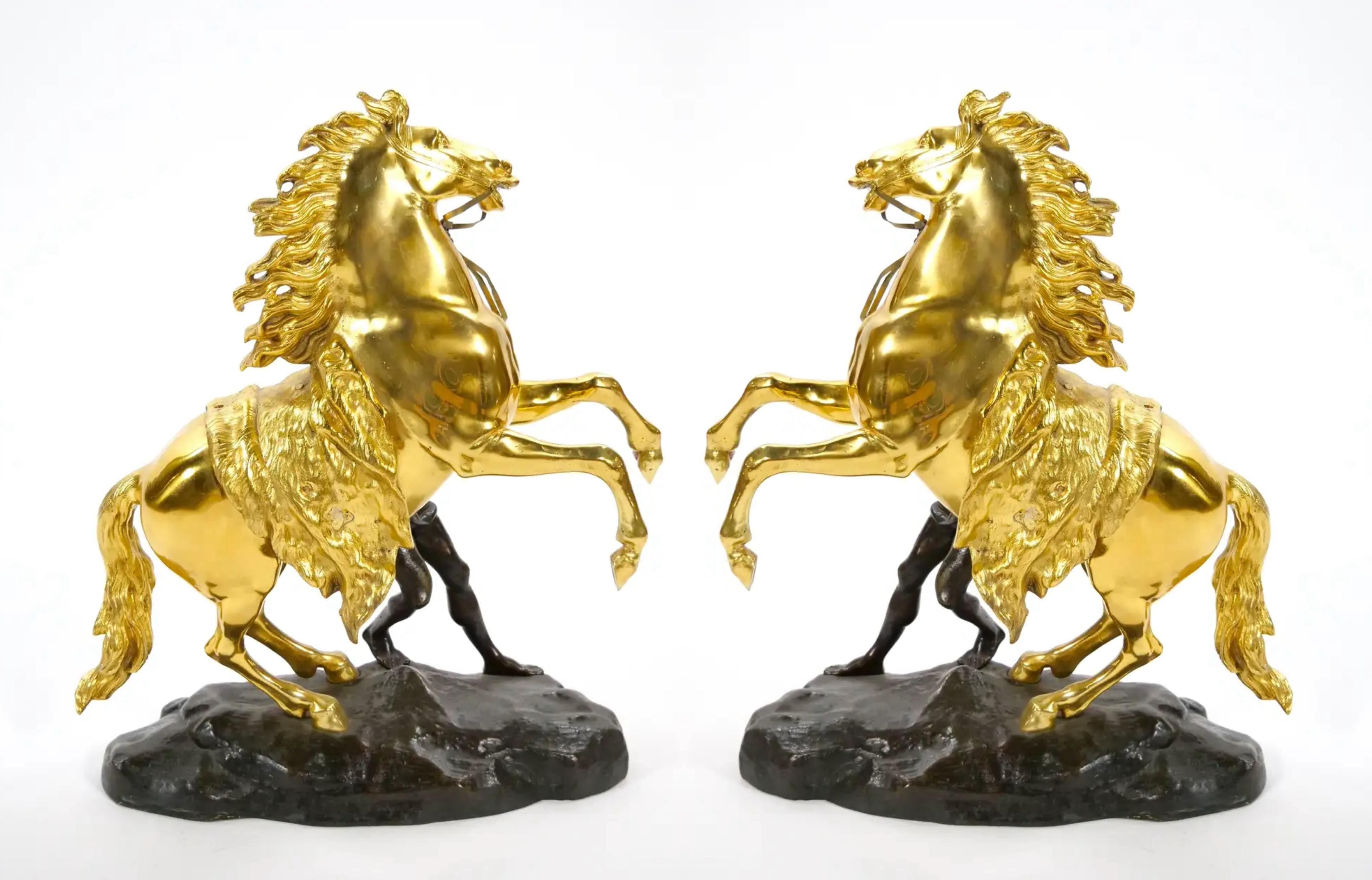 French Gilt & Patinated Bronze Models of the Marly Horses After Guillaume Coustou For Sale