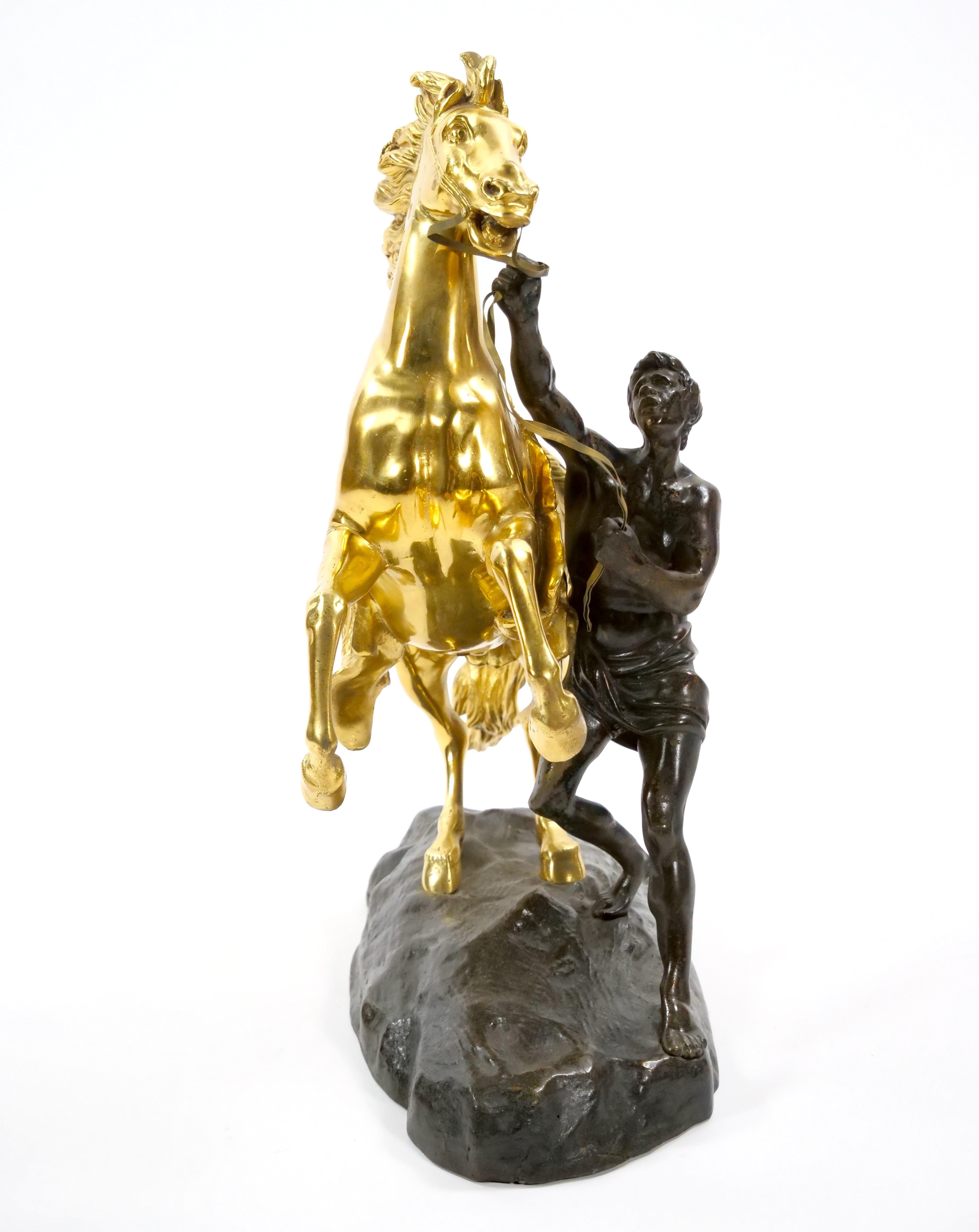 Gilt & Patinated Bronze Models of the Marly Horses After Guillaume Coustou For Sale 1