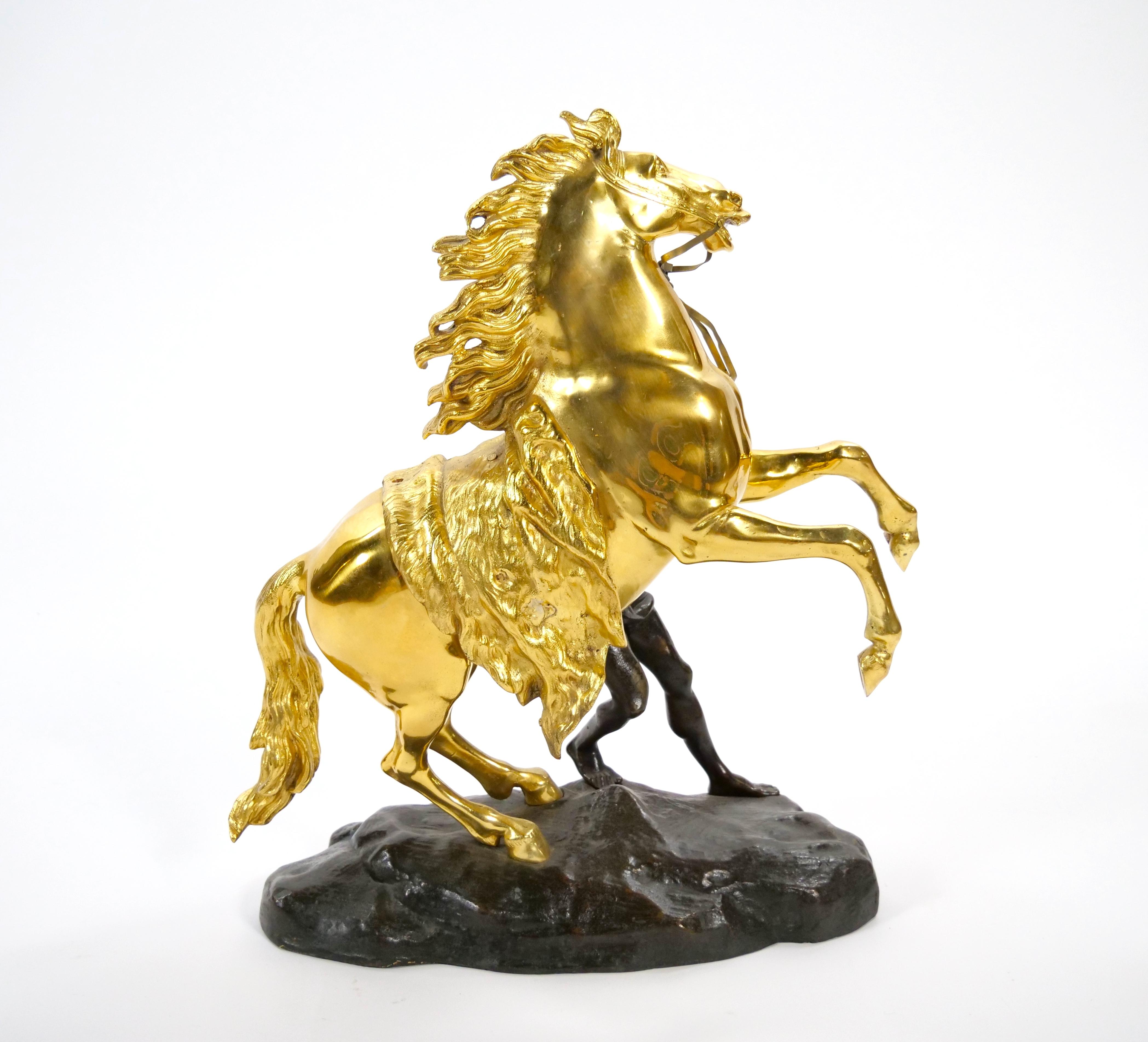 Gilt & Patinated Bronze Models of the Marly Horses After Guillaume Coustou For Sale 2
