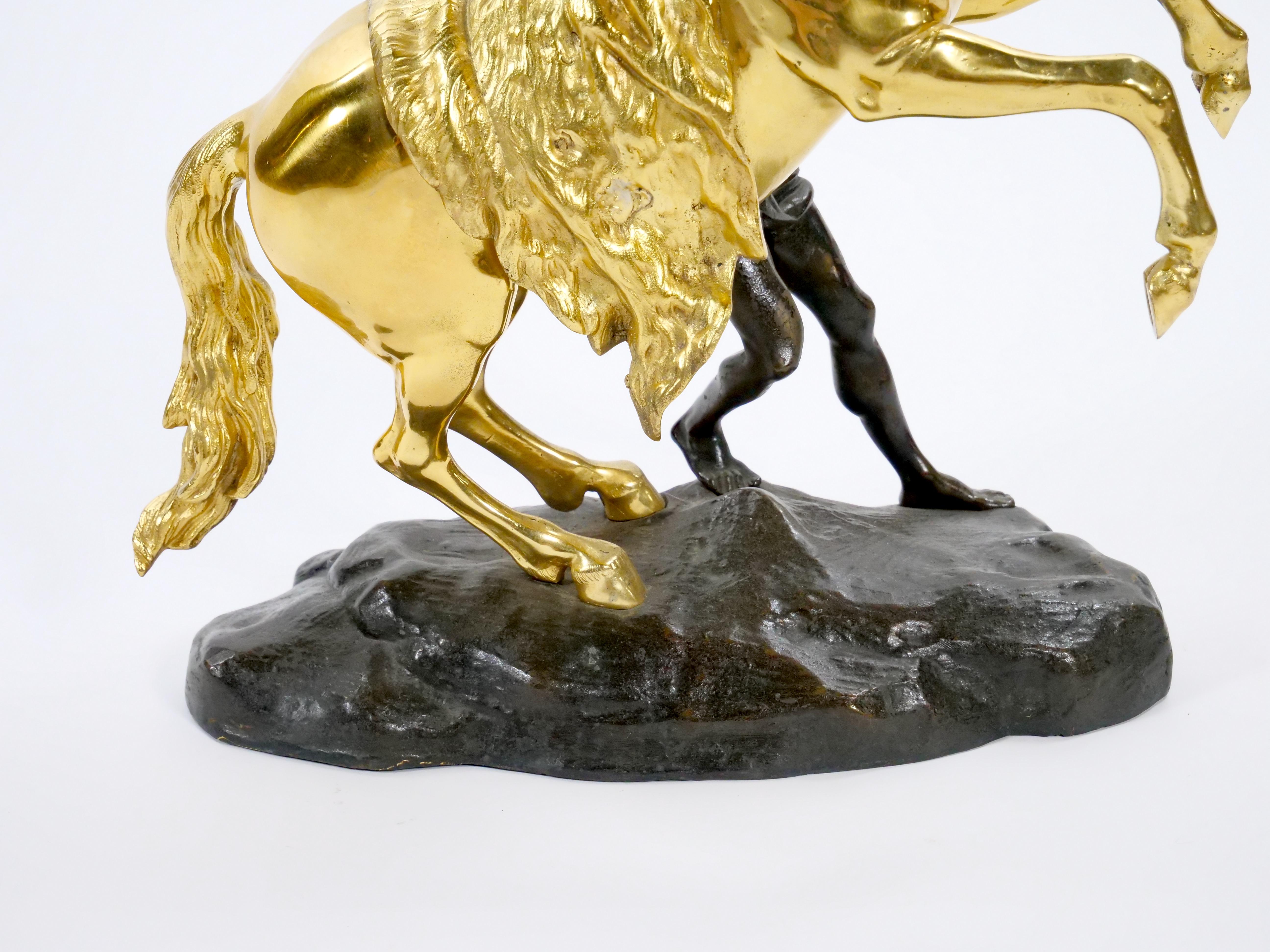 Gilt & Patinated Bronze Models of the Marly Horses After Guillaume Coustou For Sale 3