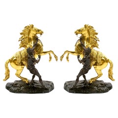 Modelos de Bronce Dorado y Patinado de los Caballos de Marly Según Guillaume Coustou