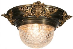 Gilt & Patinated Bronze Pendant with Crystal Bowl