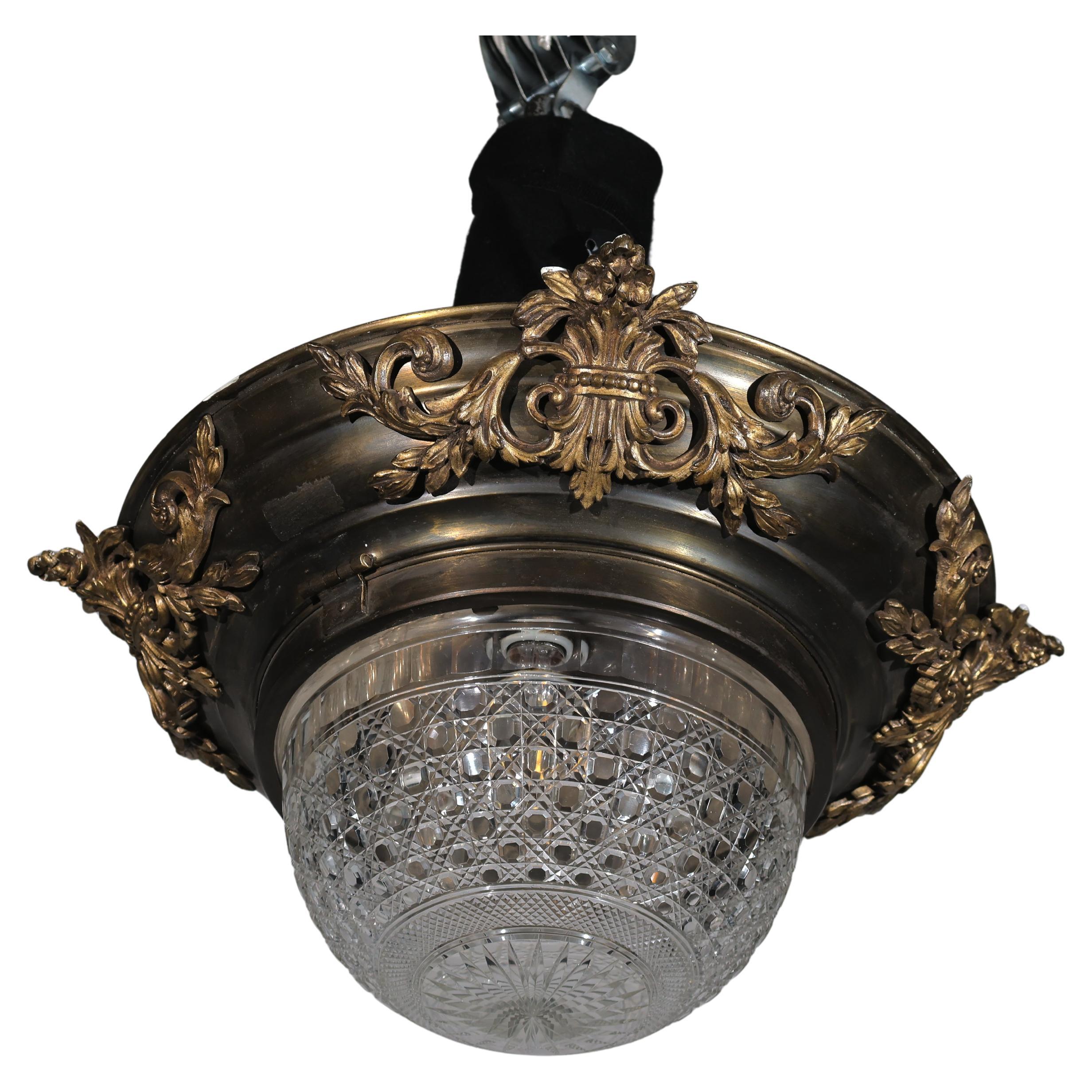 Gilt 
Patinated Bronze Pendant with Crystal Bowl
