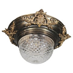 Gilt & Patinated Bronze Pendant with Crystal Bowl