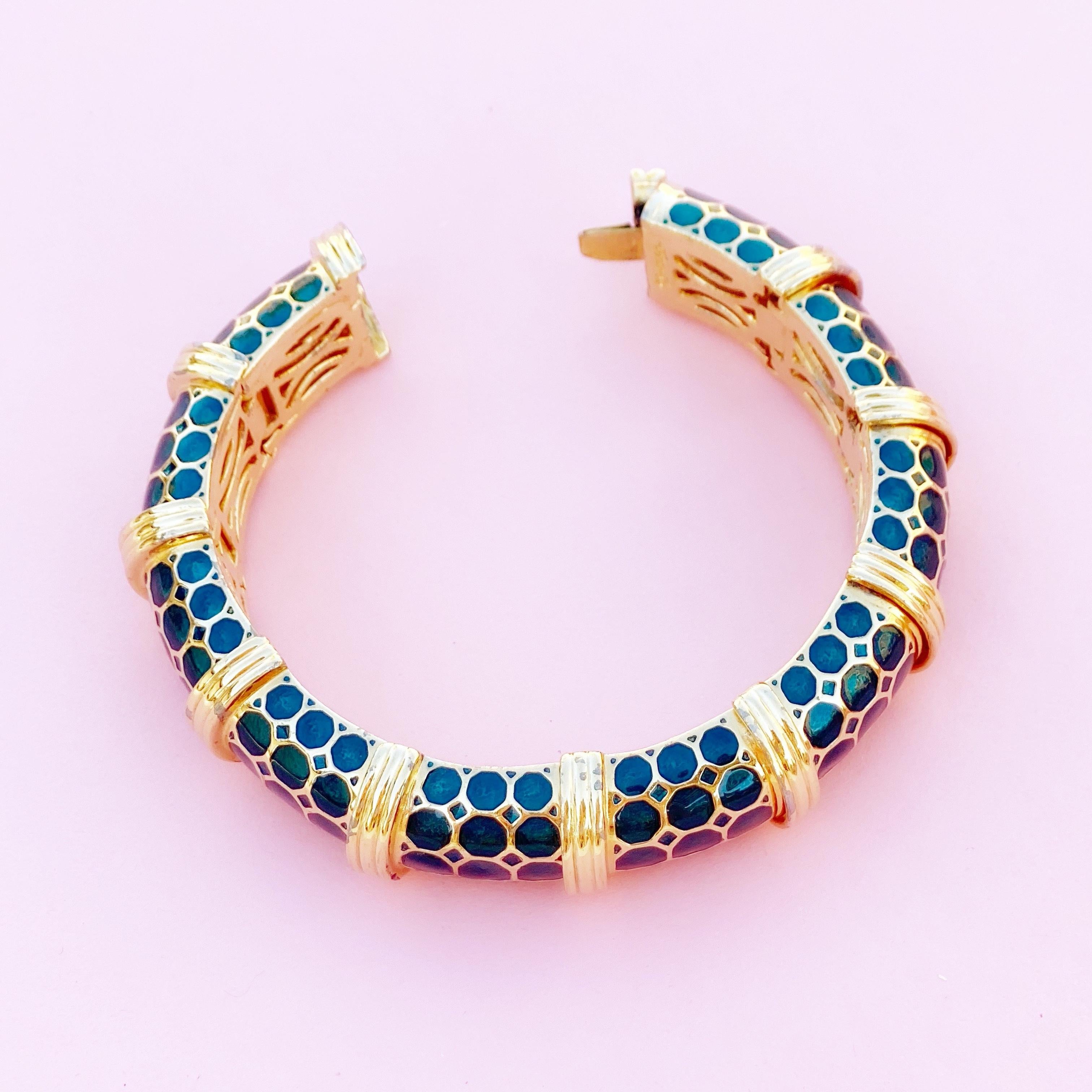 Women's Gilt & Peacock Green Enamel Articulating Bracelet by Judith Leiber, 1980s