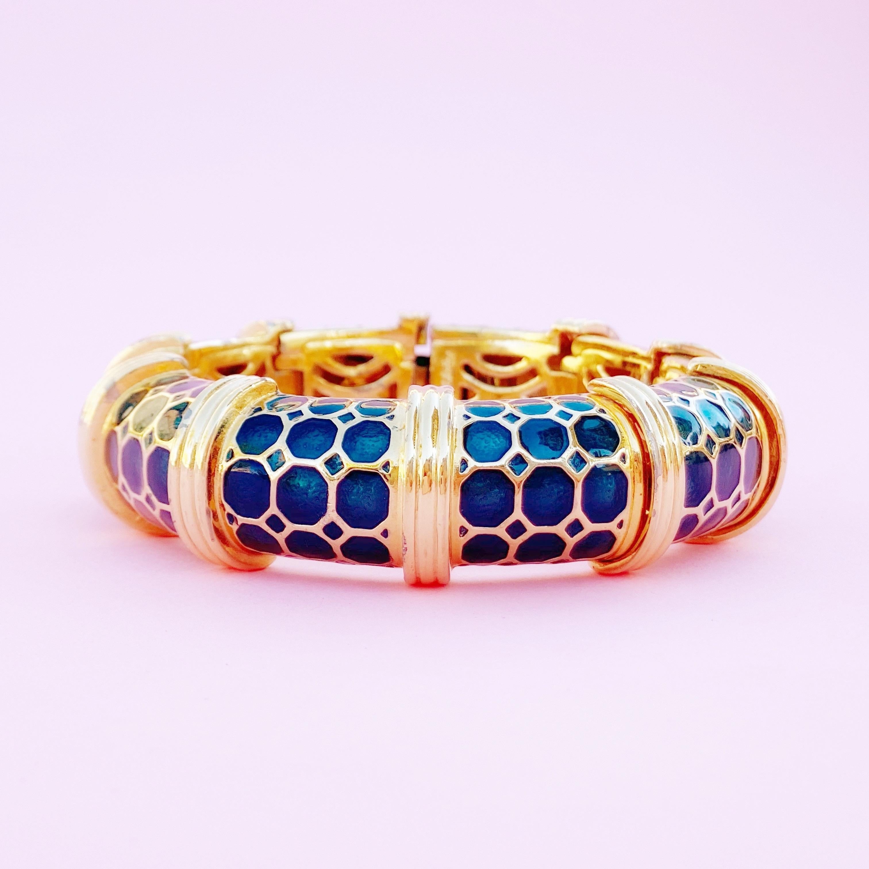 Gilt & Peacock Green Enamel Articulating Bracelet by Judith Leiber, 1980s 1