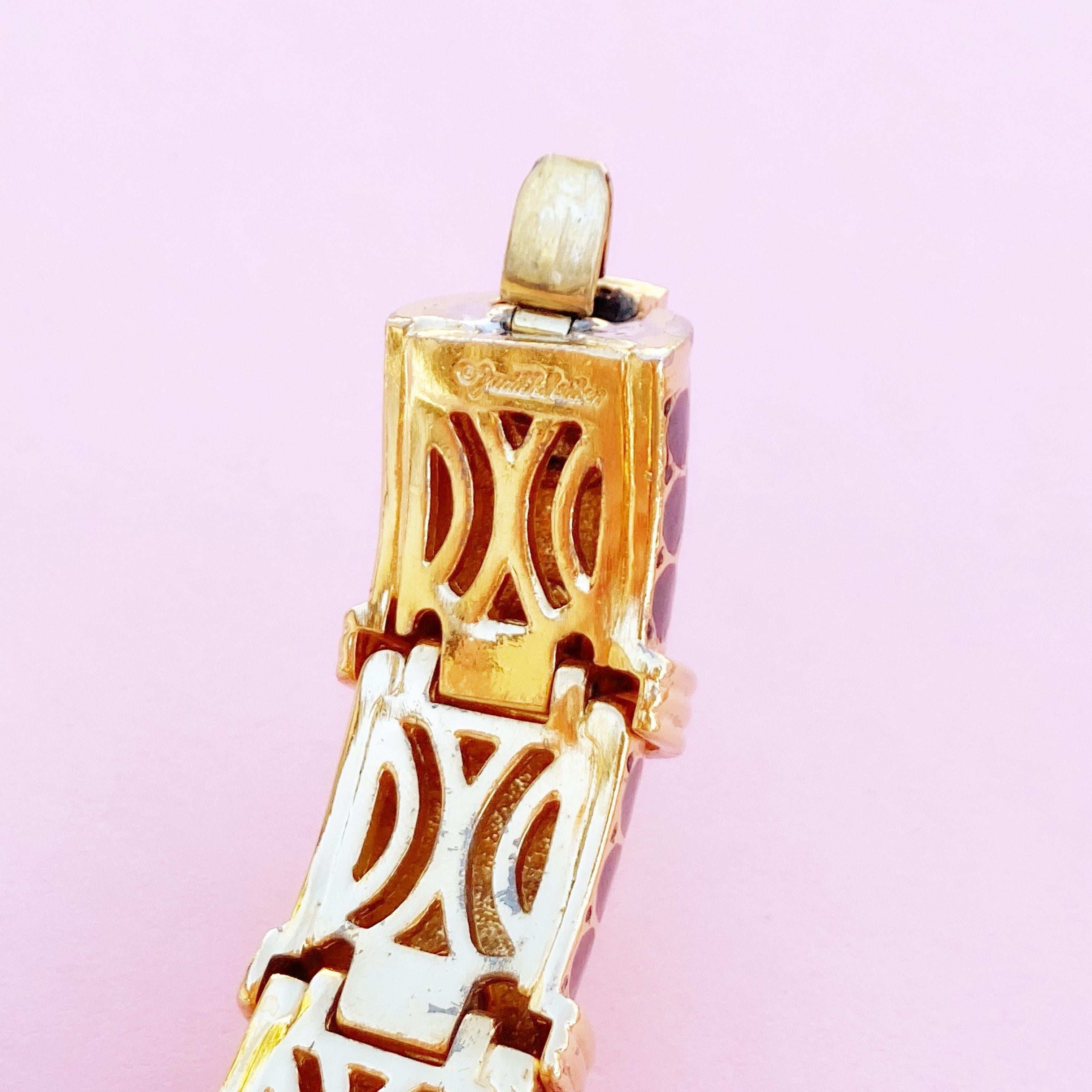 Gilt & Peacock Green Enamel Articulating Bracelet by Judith Leiber, 1980s 2