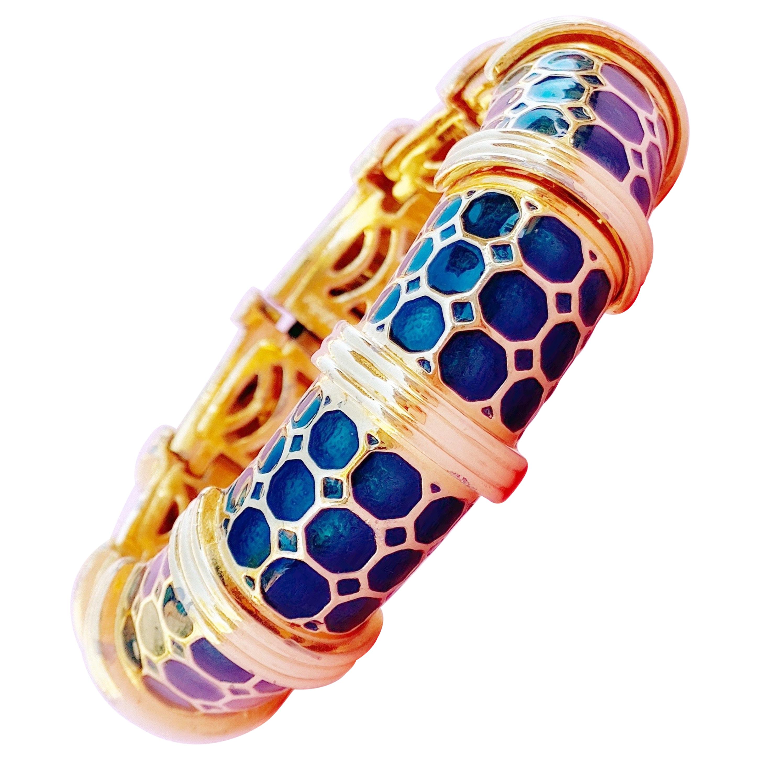 Gilt & Peacock Green Enamel Articulating Bracelet by Judith Leiber, 1980s