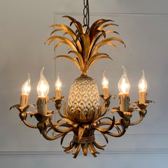 Gilt Pineapple Tole Chandelier, circa 1950s
