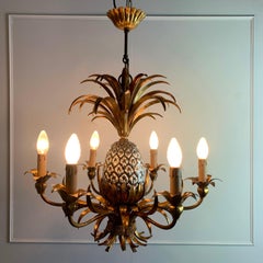 Gilt Pineapple Tole Chandelier, circa 1950s