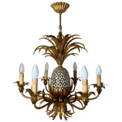 Gilt Pineapple Tole Chandelier, circa 1950s