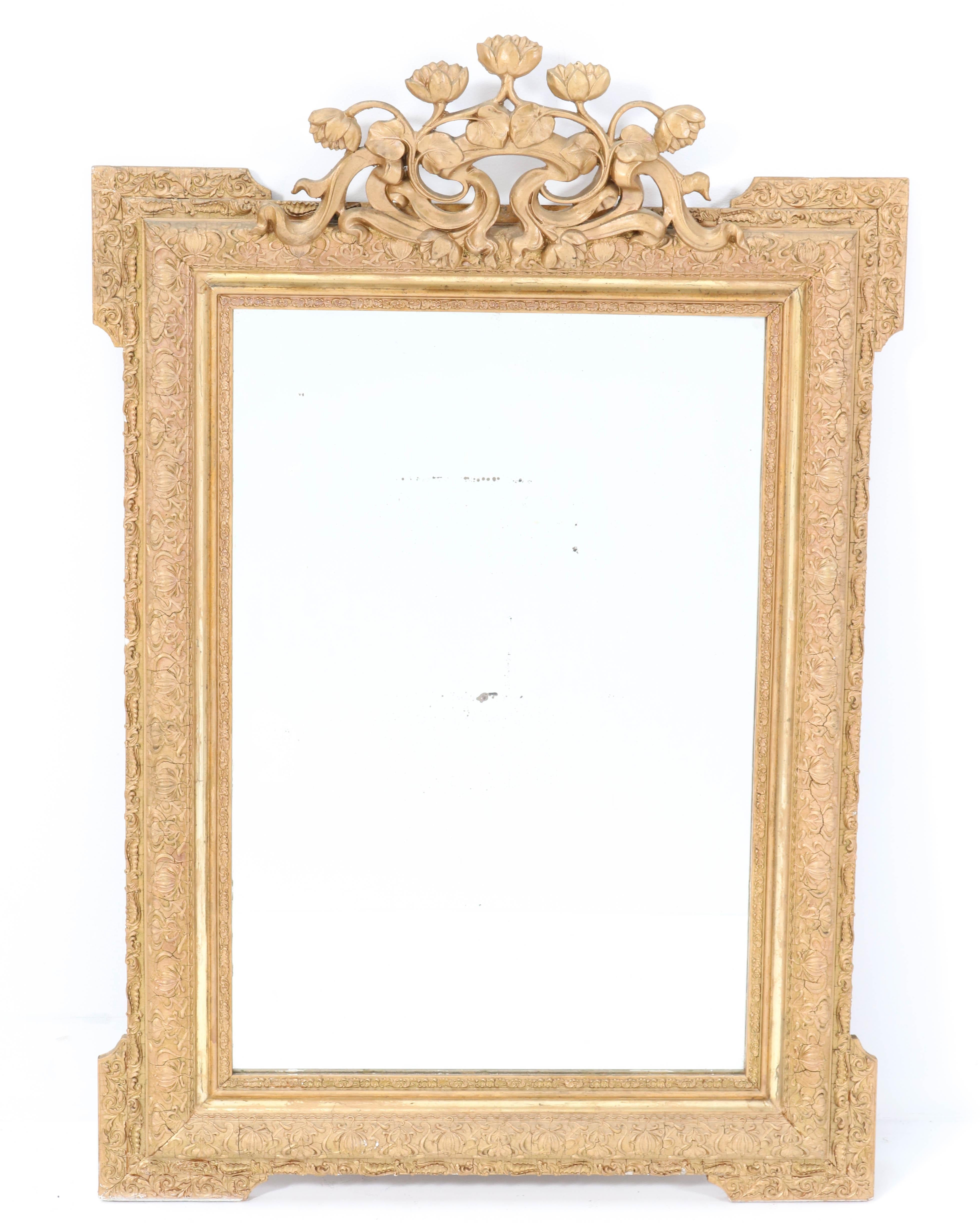 Gilt Plaster French Art Nouveau Mirror, 1900s In Good Condition In Amsterdam, NL