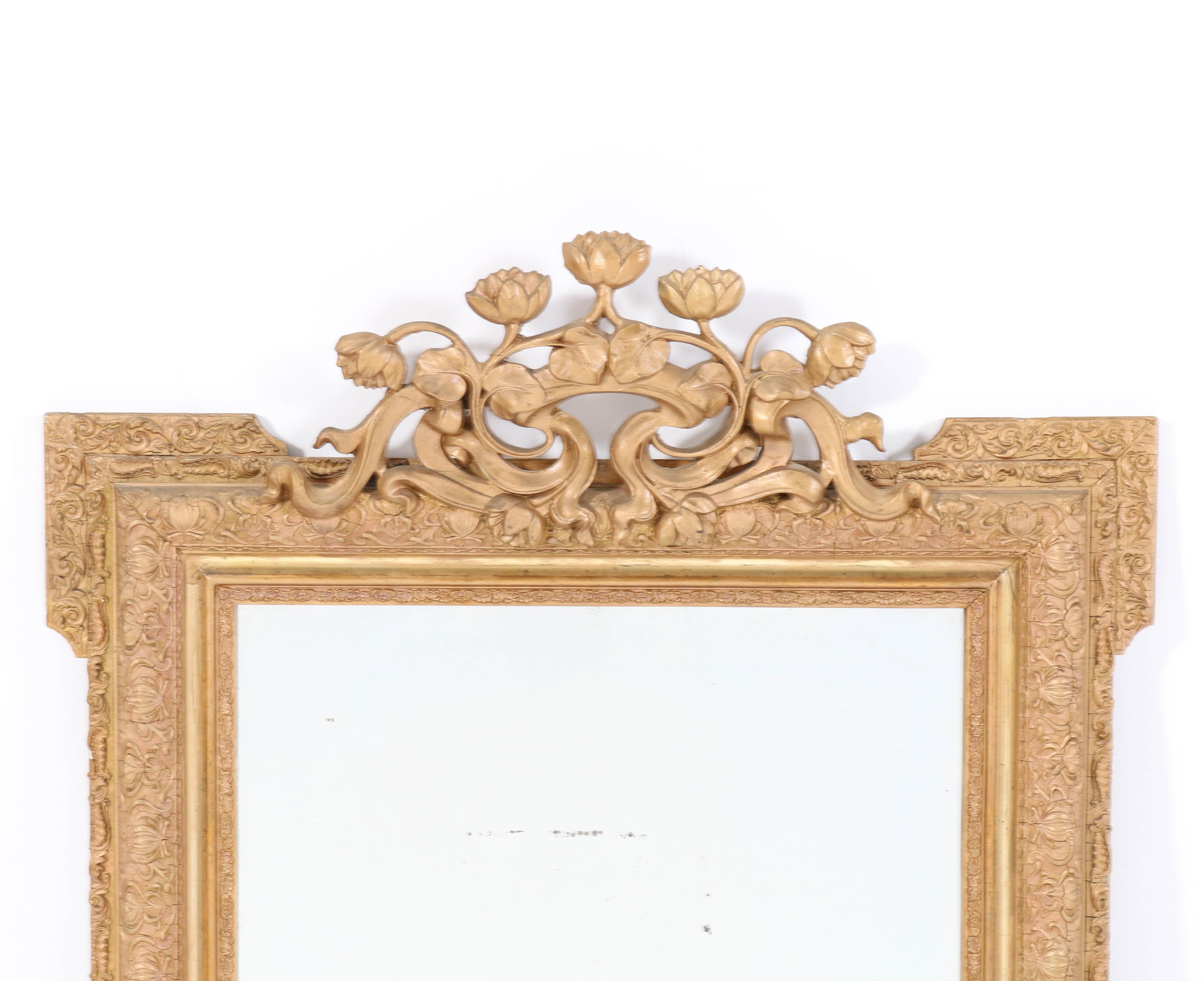 Early 20th Century Gilt Plaster French Art Nouveau Mirror, 1900s