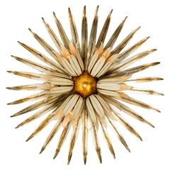 Gilt Plated Metal Flower Wall Fixture, Flush Mount, Maison Jansen Style, 1970s