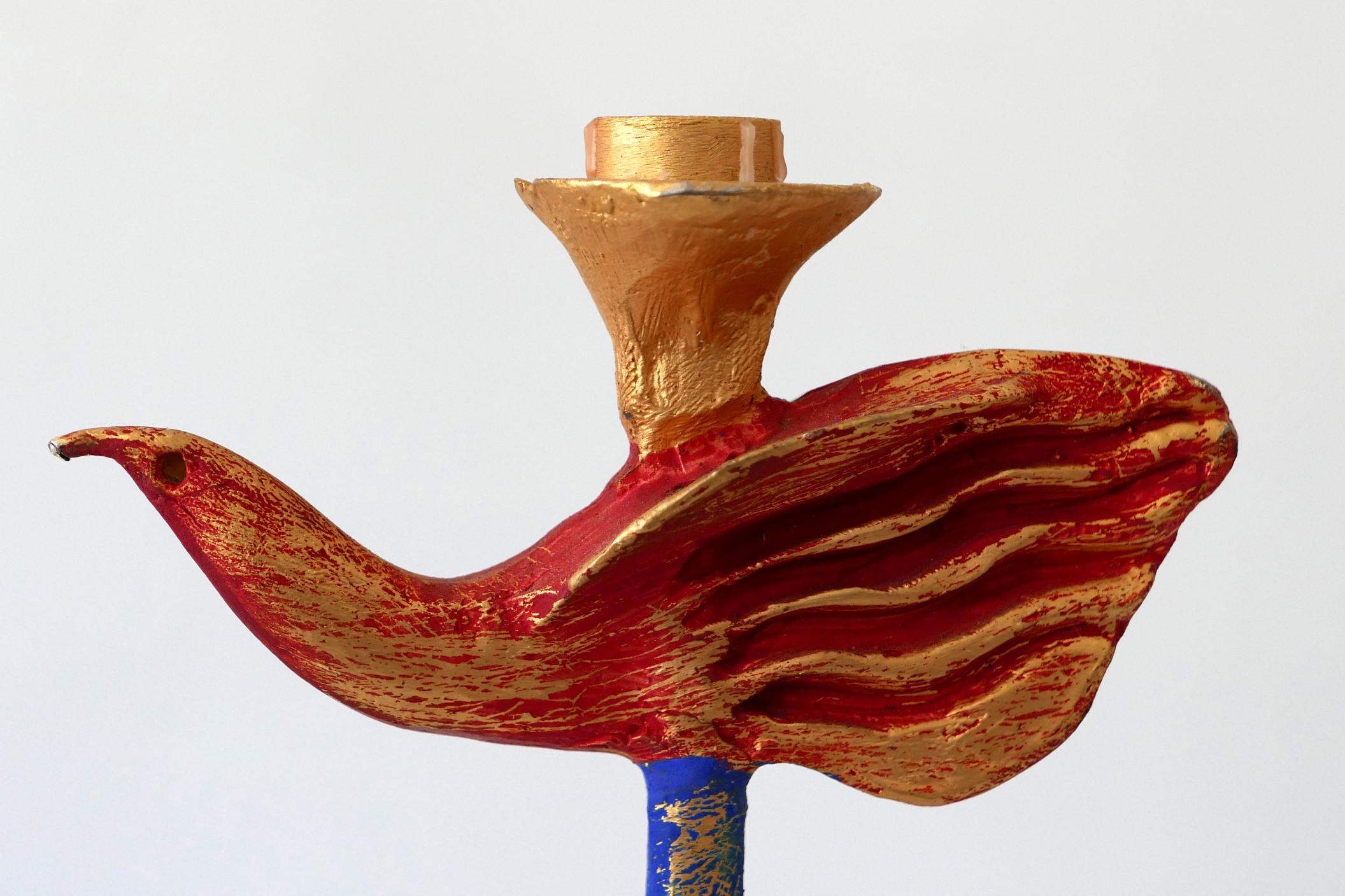Gilt and Polychrome Bronze Dove Candlestick by Pierre Casenove, 1980s, France In Good Condition For Sale In Munich, DE