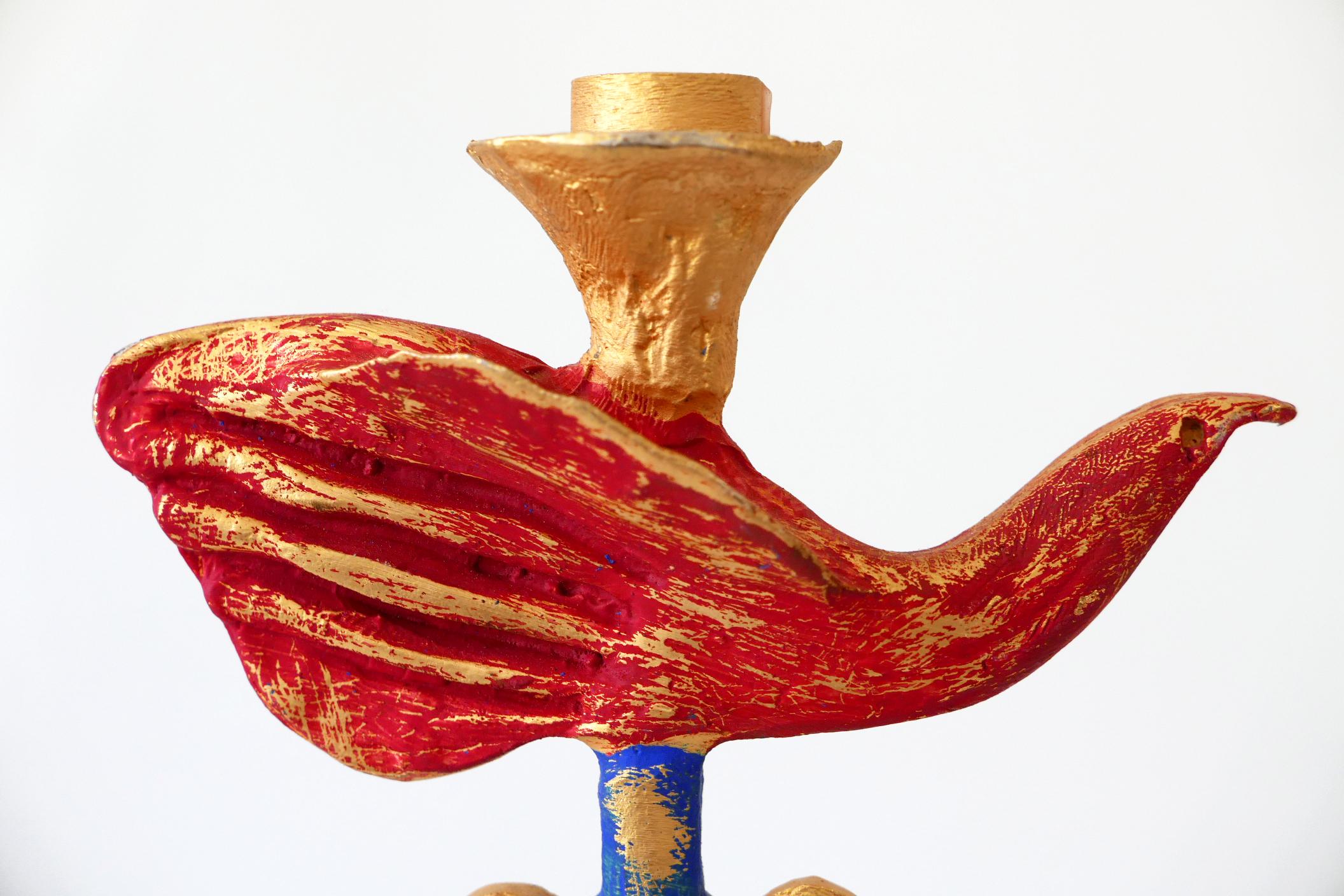 Gilt and Polychrome Bronze Dove Candlestick by Pierre Casenove, 1980s, France For Sale 1