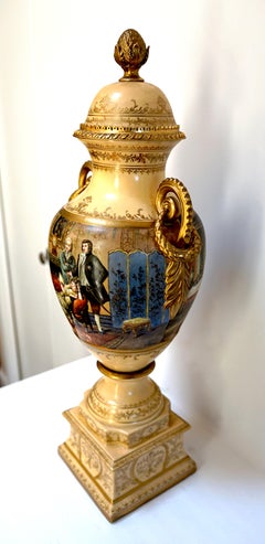 Gilt Porcelain Large Dresden Two Handled Garniture Vase and Cover