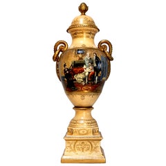 Vaso a due manici e coperchio in porcellana dorata Dresden Porcelain di grandi dimensioni