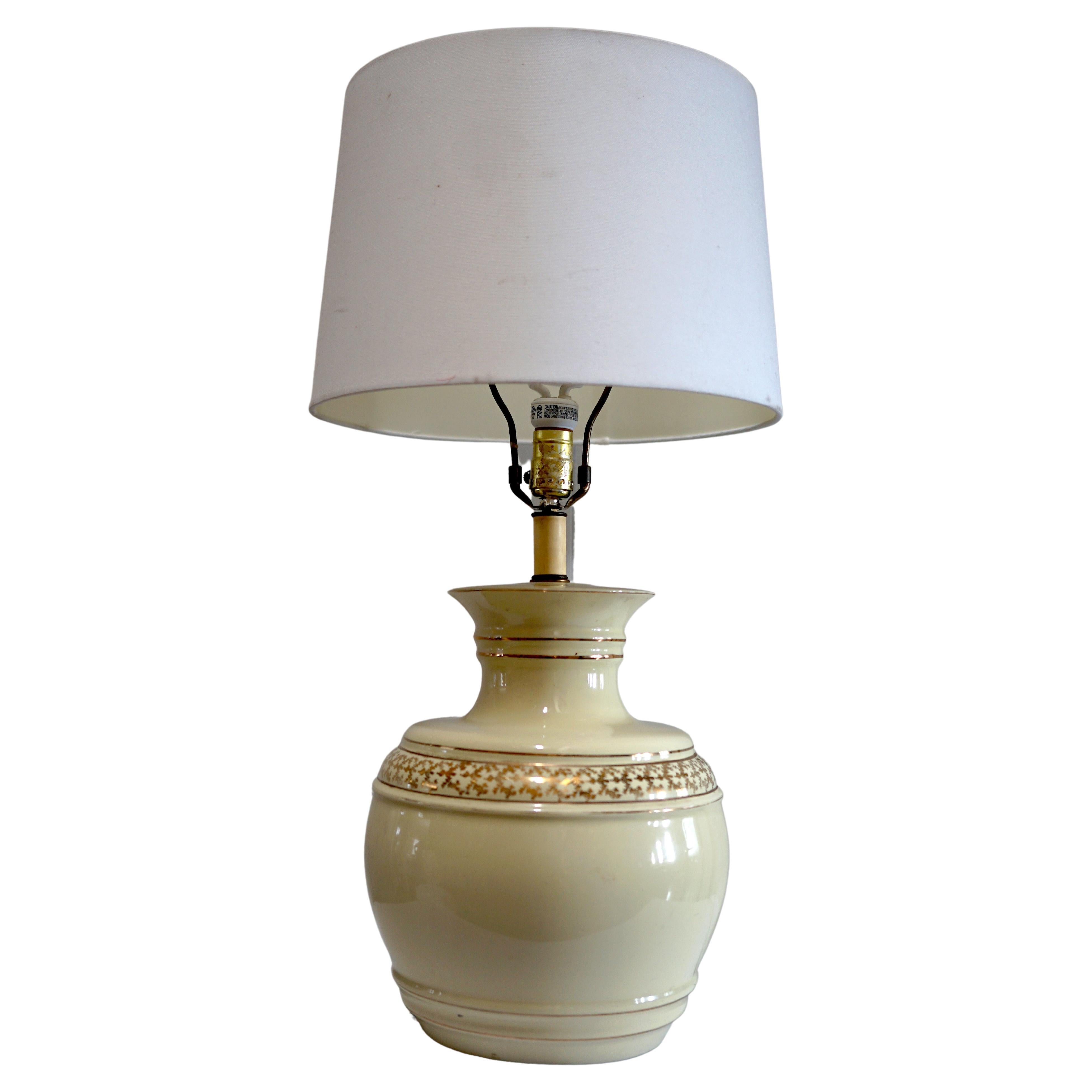 Gilt Porcelain Vintage Yellow Round Table Lamp For Sale