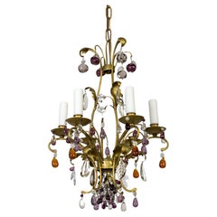 Vintage Gilt Purple & Amber Crystal Fruit Chandelier