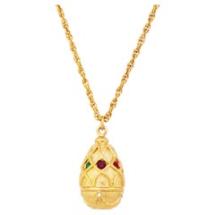 Gilt & Rainbow Rhinestone Faberge Egg Pendant Necklace By Joan Rivers, 1990s