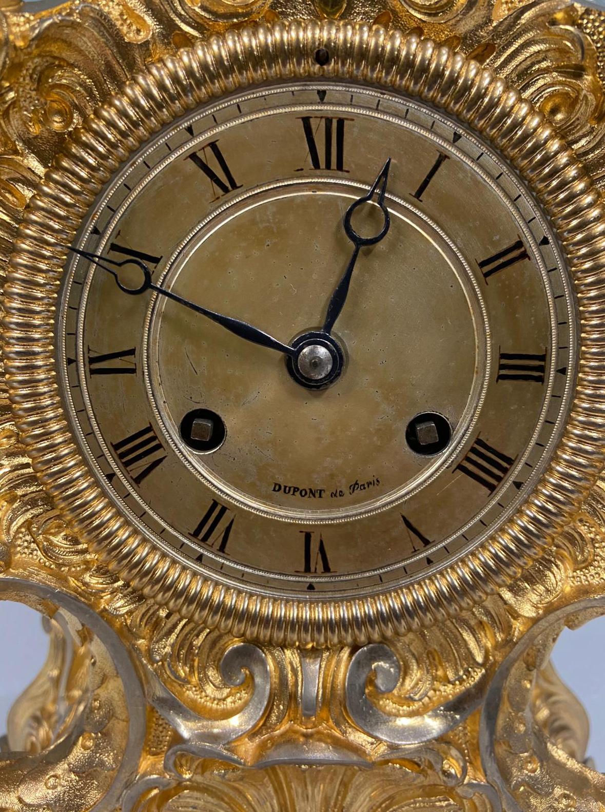 Gilt Rococo Mantel Clock Dupont de Paris French 1850 For Sale 7
