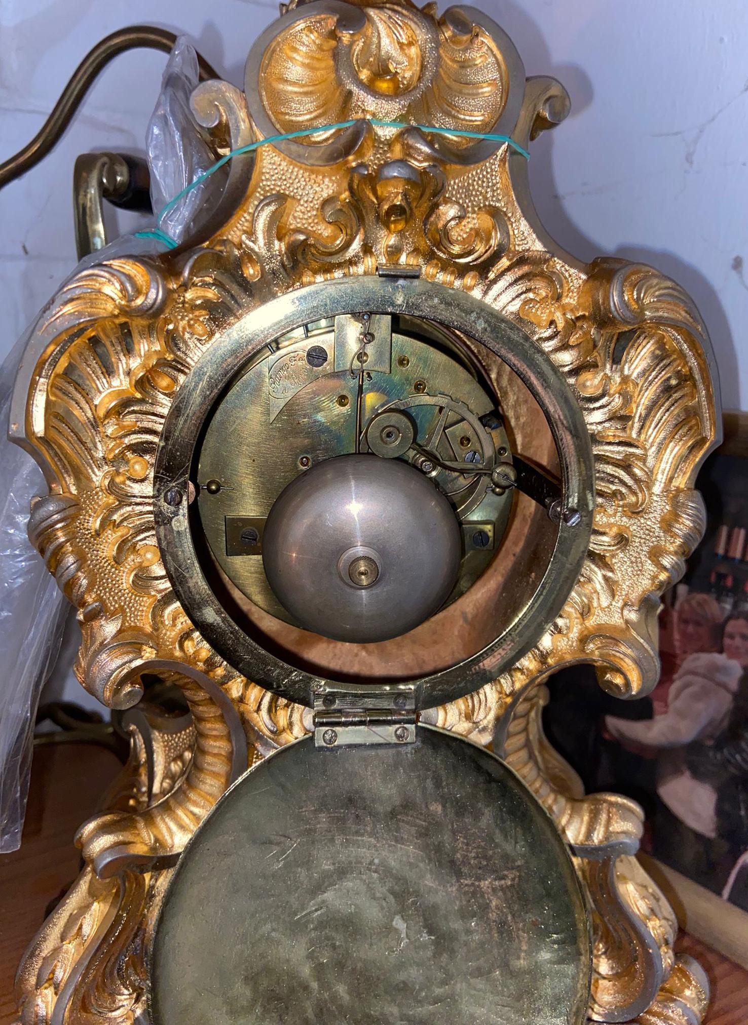 Gilt Rococo Mantel Clock Dupont de Paris French 1850 For Sale 8