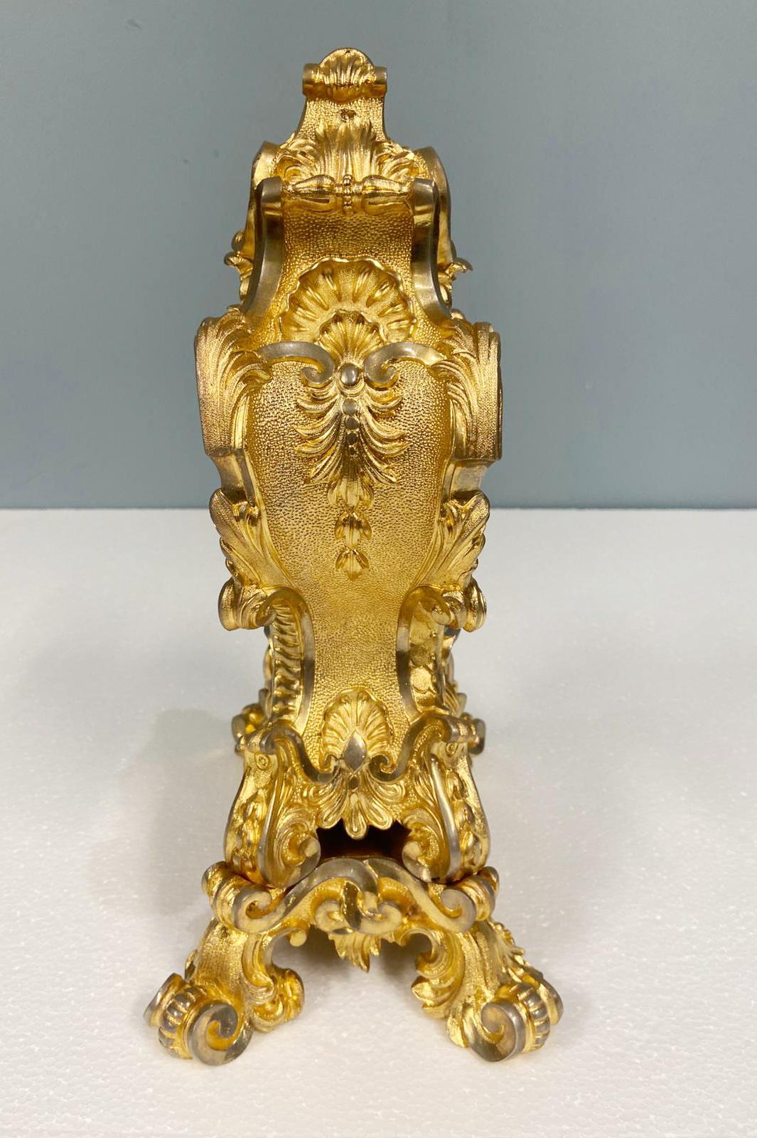 Gilt Rococo Mantel Clock Dupont de Paris French 1850 For Sale 4