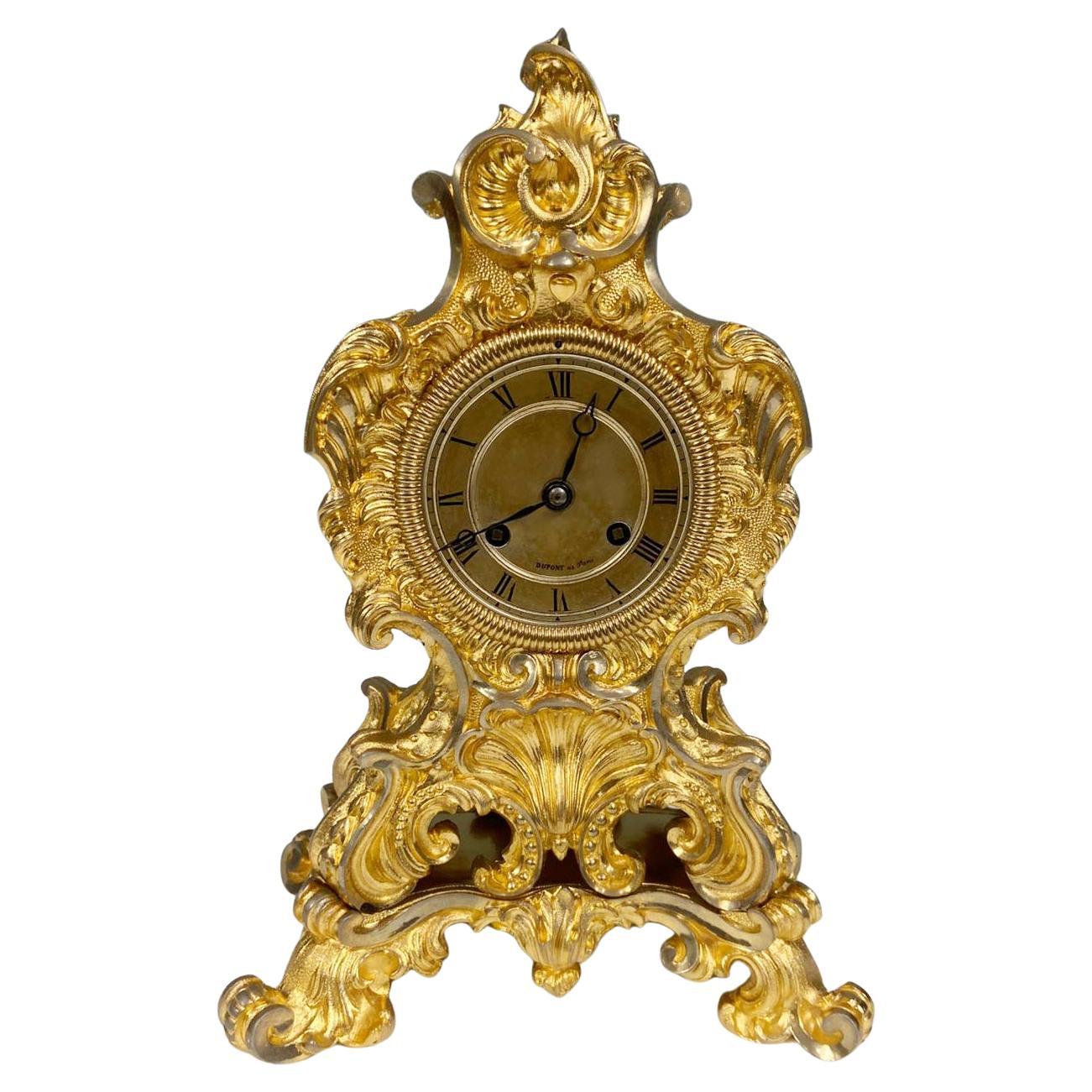 Gilt Rococo Mantel Clock Dupont de Paris French 1850