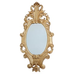 Gilt Rococo Mirror Carved Italian Frame Oval Glass