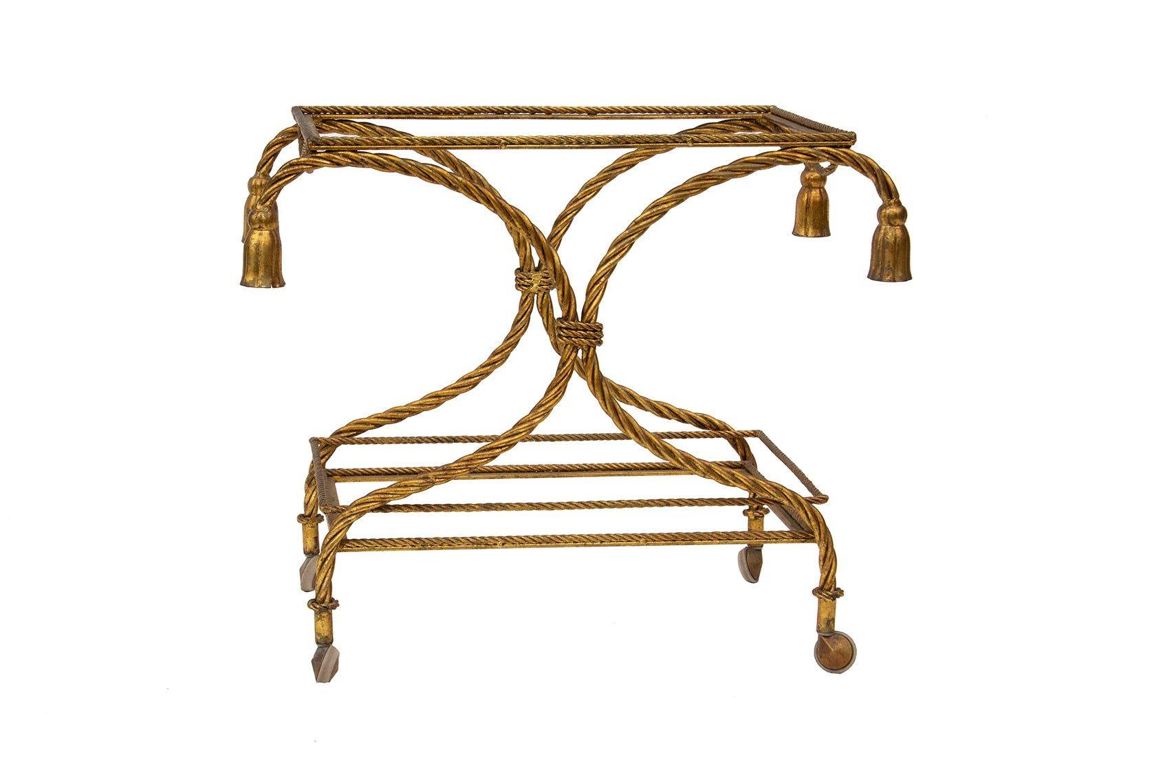 Hollywood Regency Gilt Rope and Tassel Bar Cart