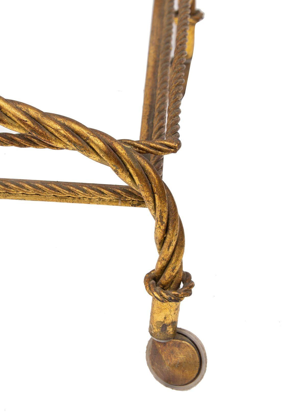 Mid-20th Century Gilt Rope and Tassel Bar Cart