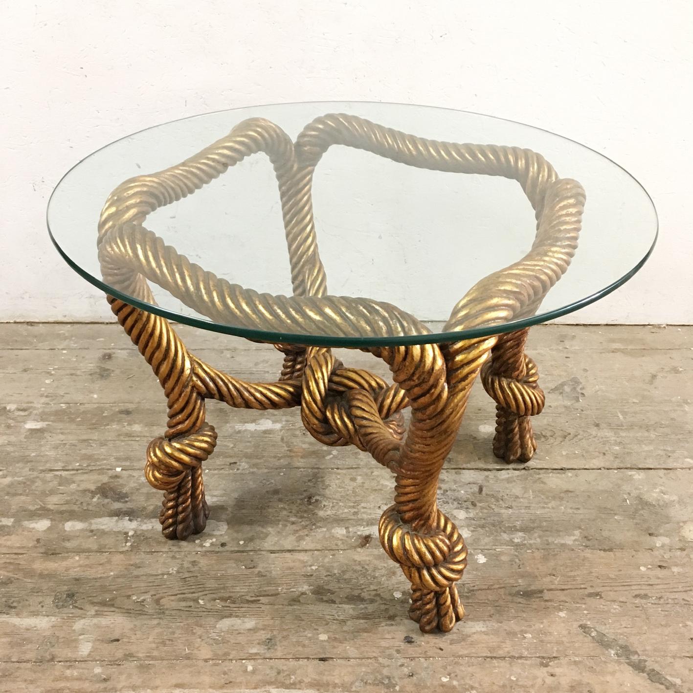 French Gilt Rope Detail Glass Table